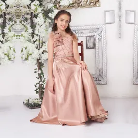 Copper Hue One-Shoulder Gown for Girls