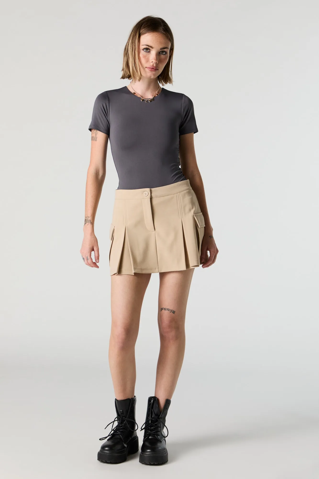 Crepe Pleated Cargo Skort