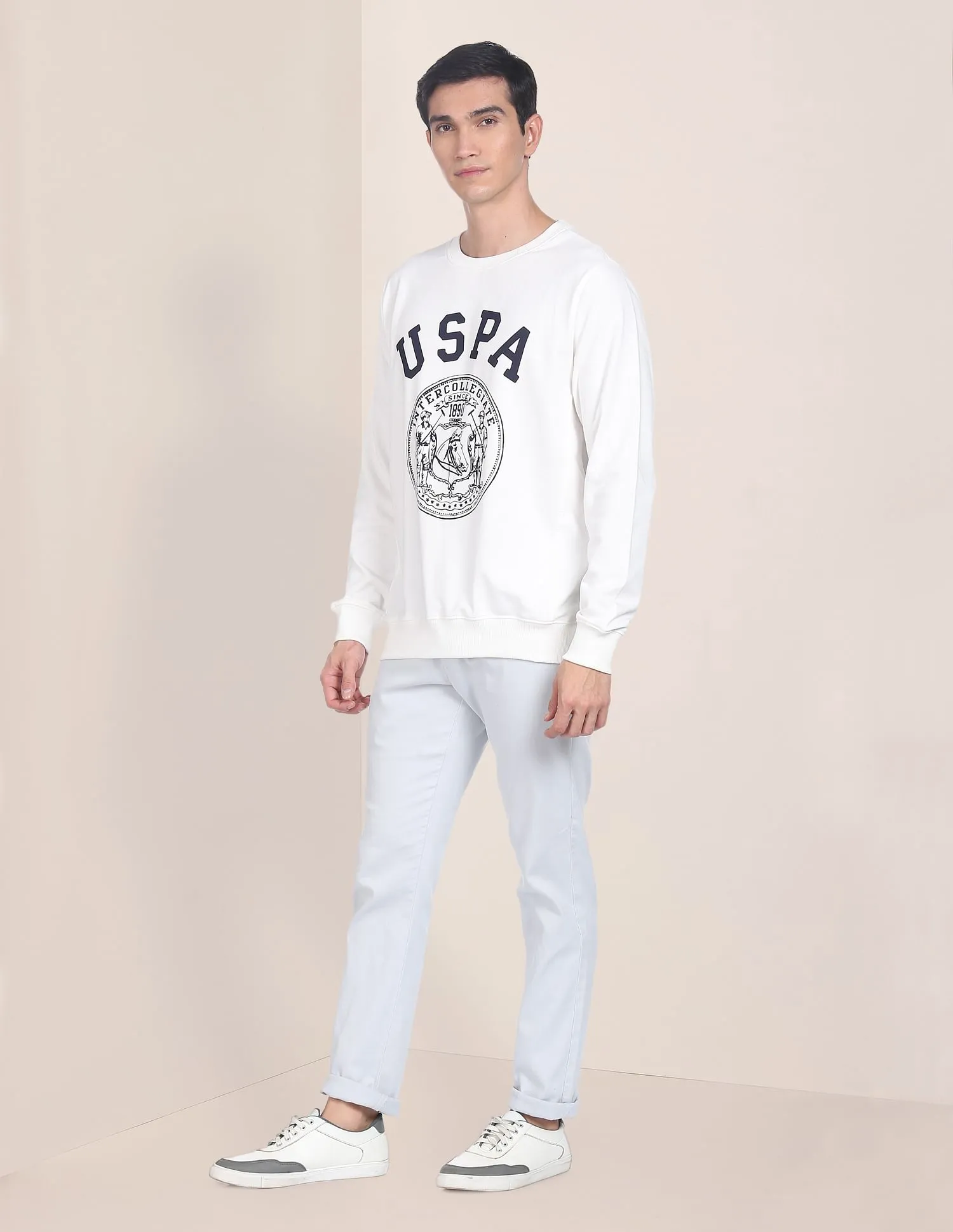 Crew Neck Brand Print Cotton Sweatshirt