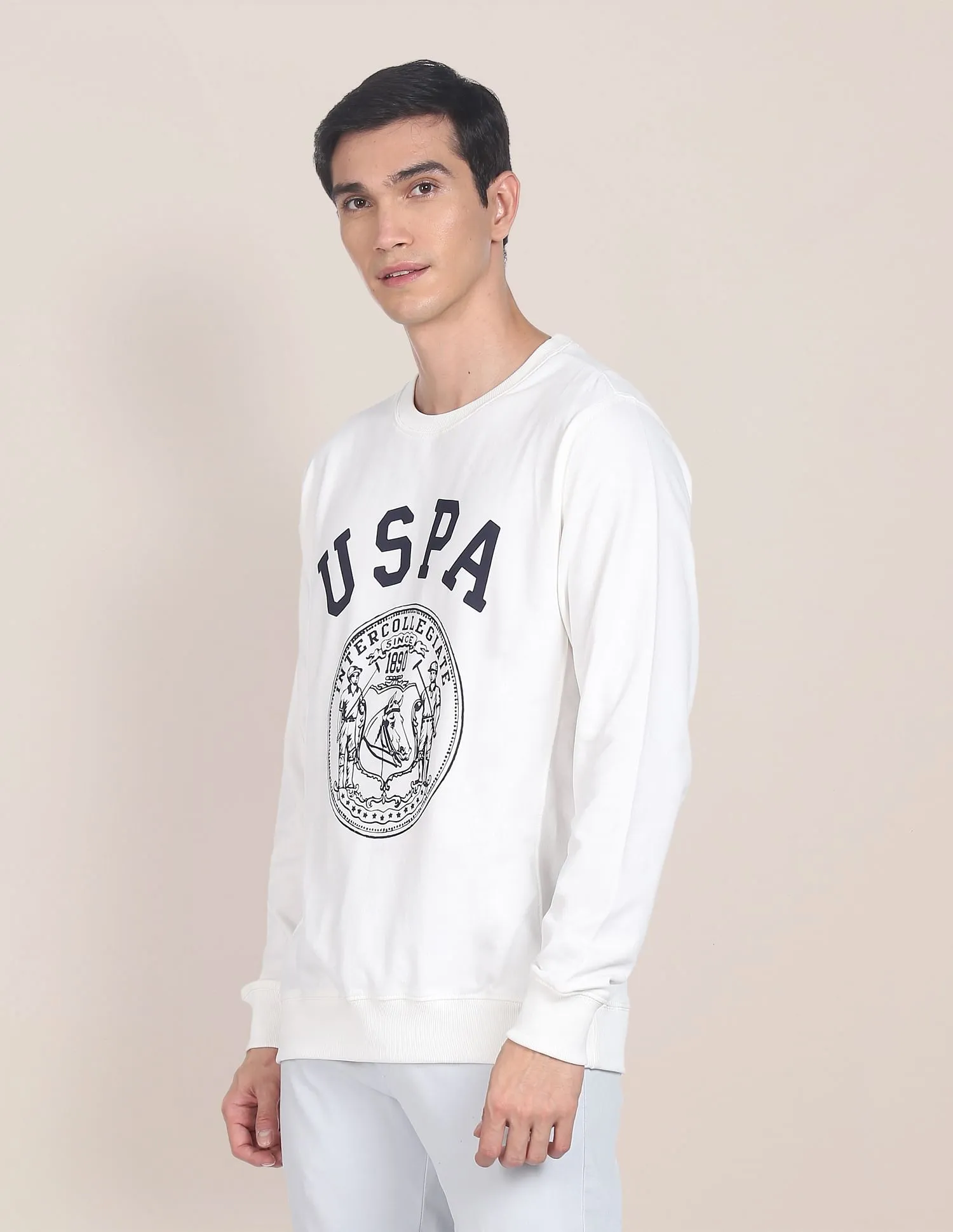 Crew Neck Brand Print Cotton Sweatshirt