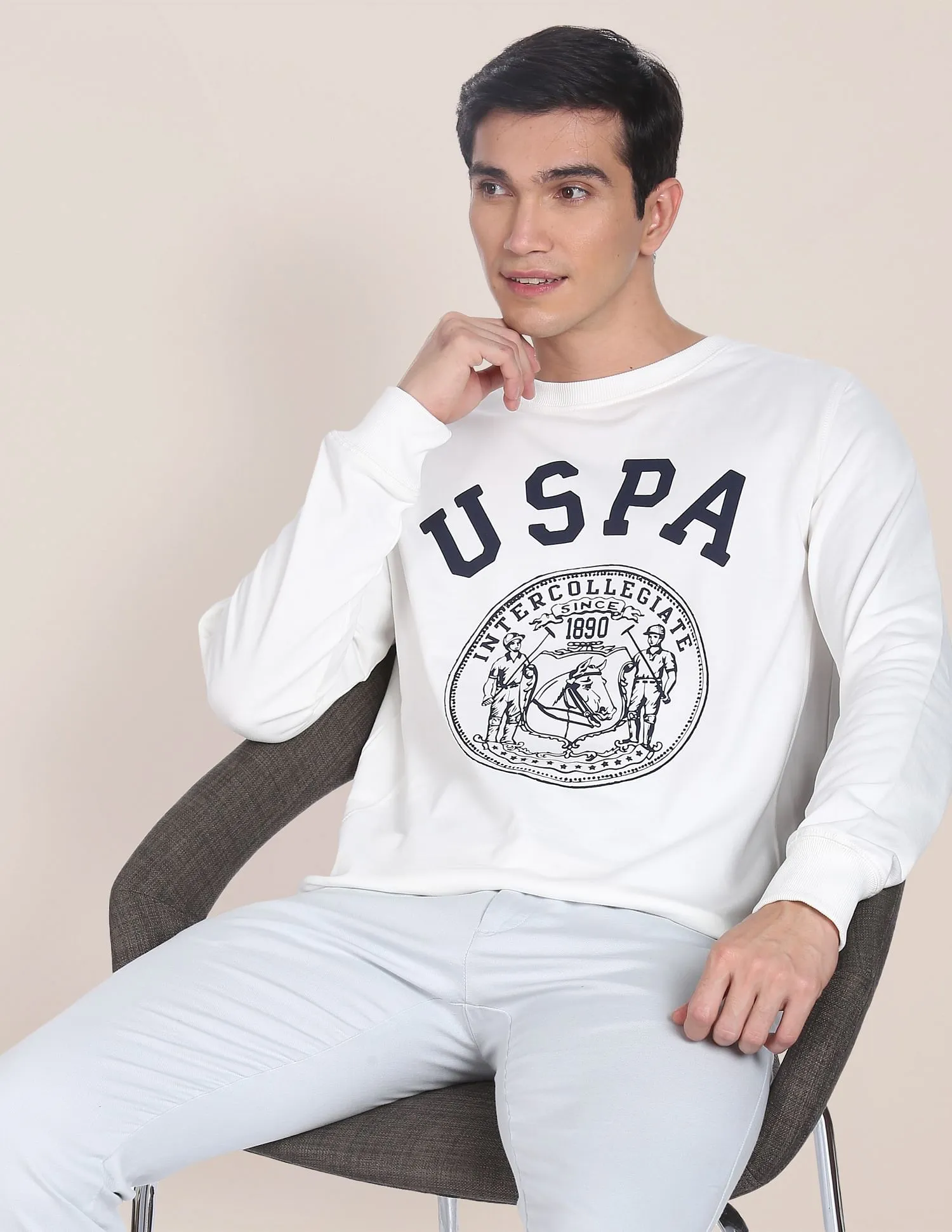 Crew Neck Brand Print Cotton Sweatshirt