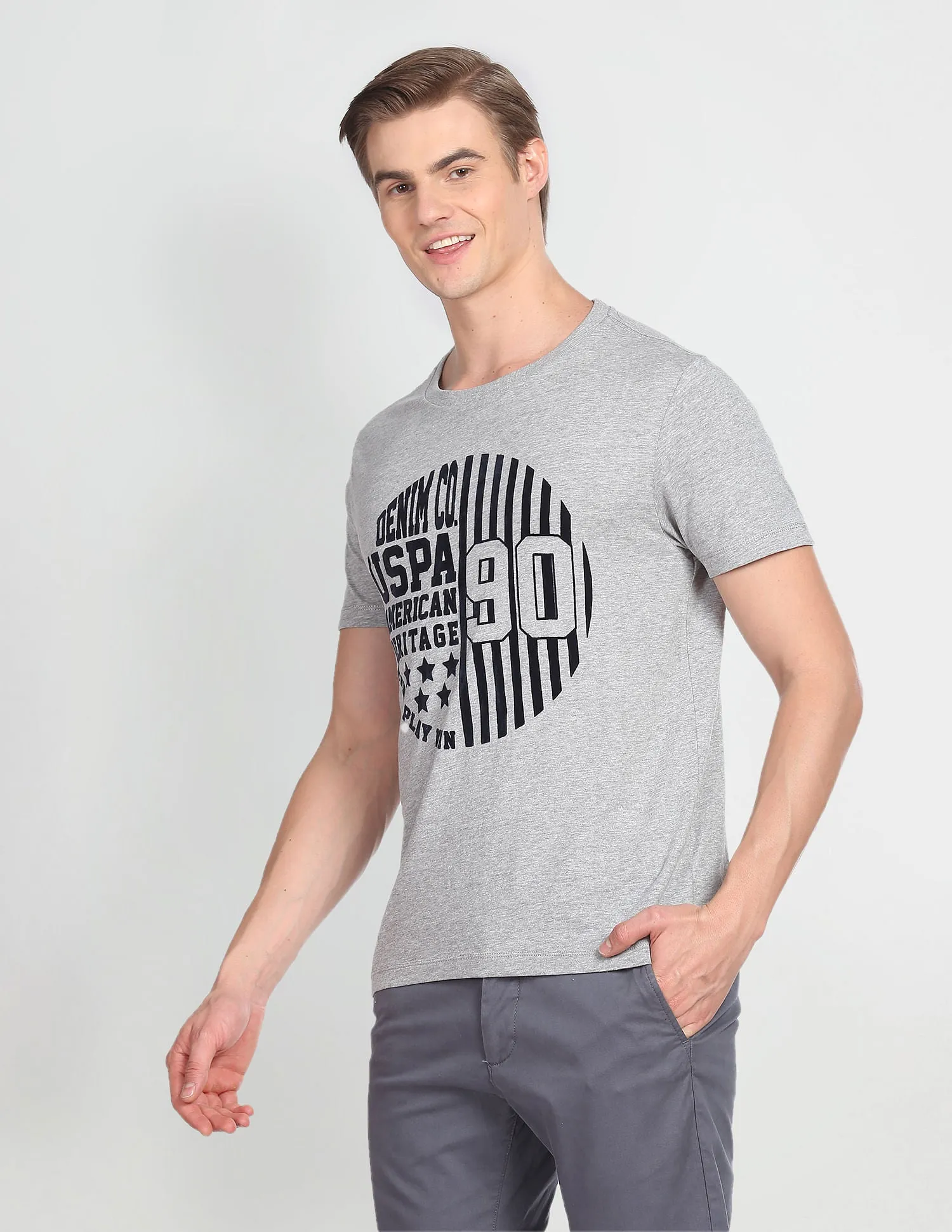 Crew Neck Short Sleeve Brand Print T-Shirt