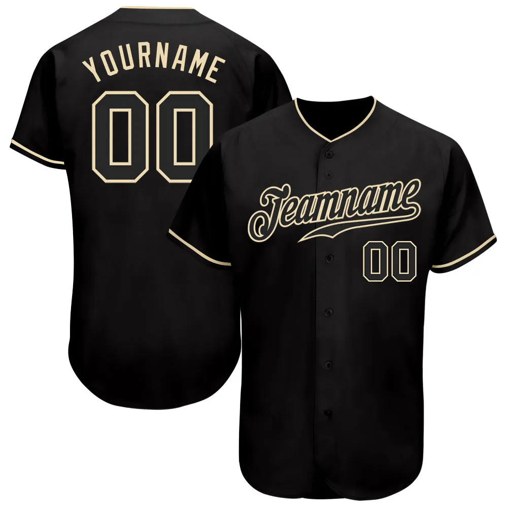 Custom Black Black-Cream Authentic Baseball Jersey