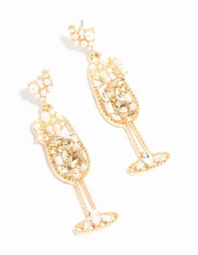 Diamante & Pearl Champagne Glass Earrings