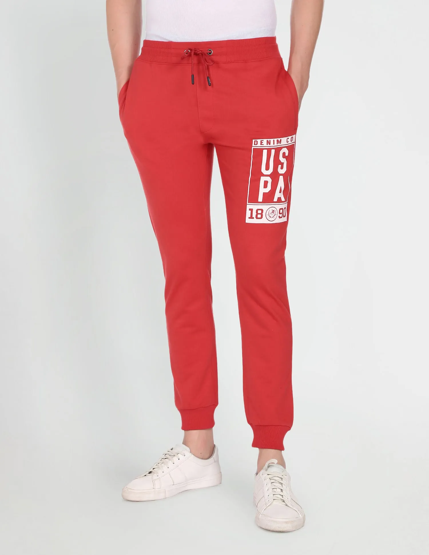 Drawstring Waist Brand Print Joggers