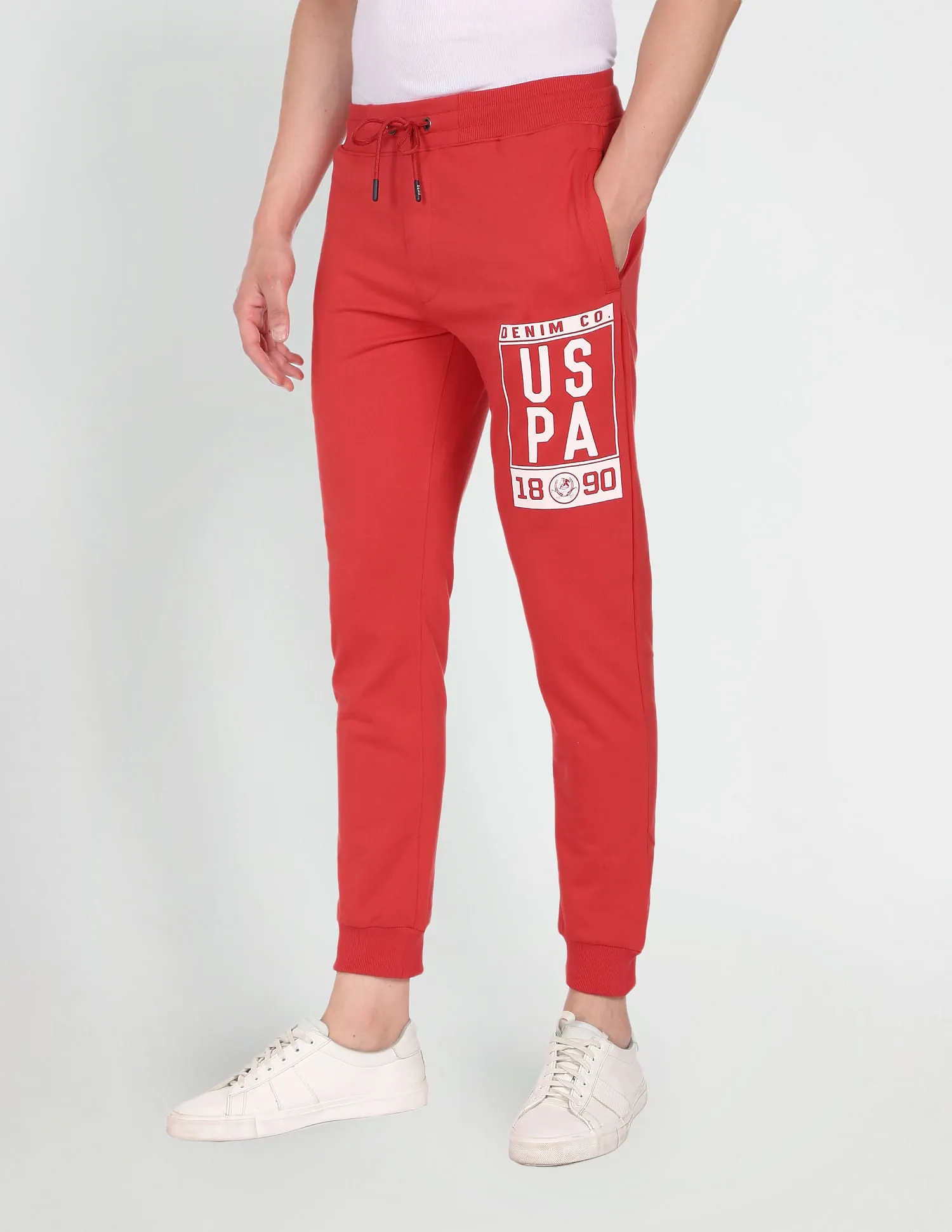 Drawstring Waist Brand Print Joggers