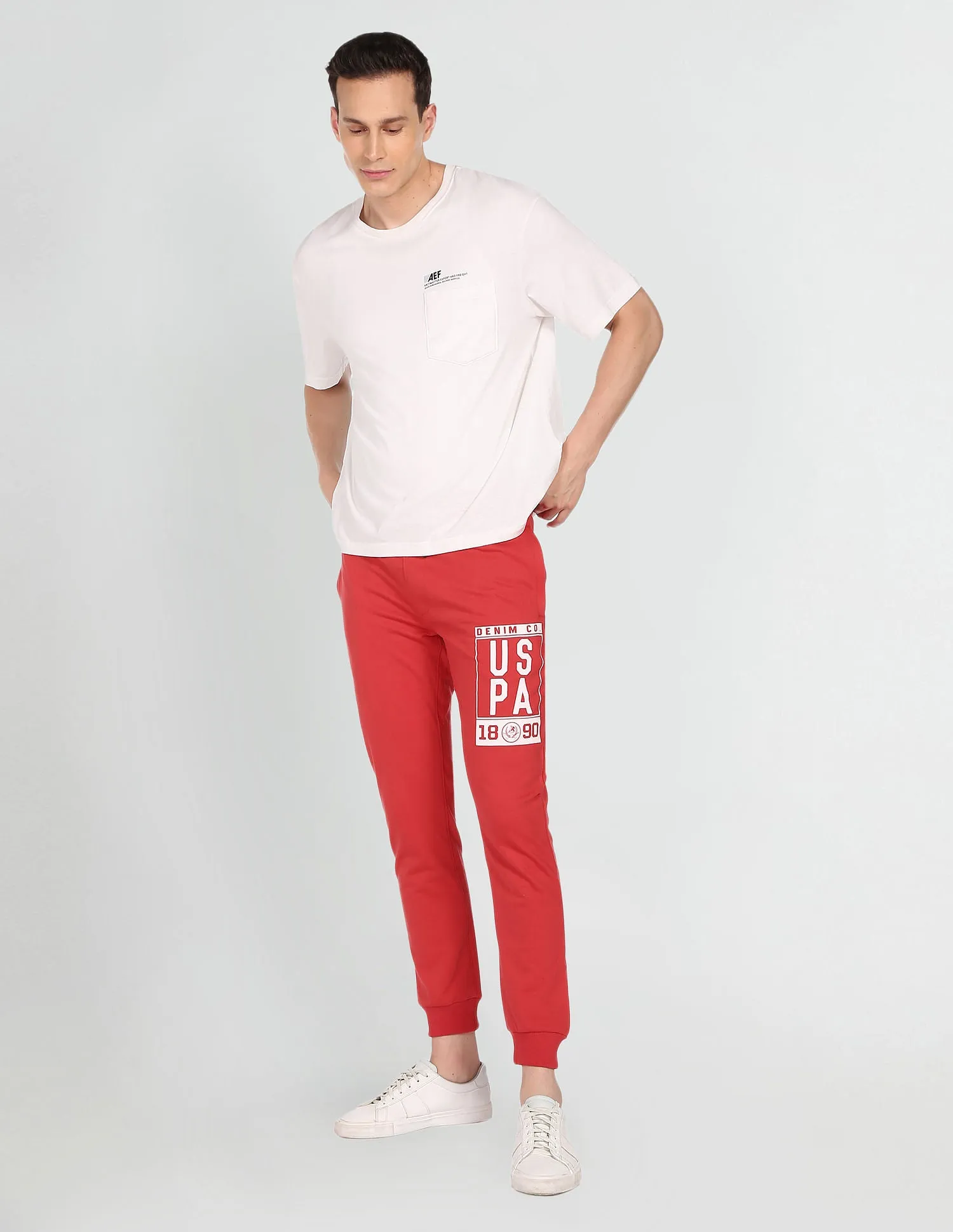 Drawstring Waist Brand Print Joggers