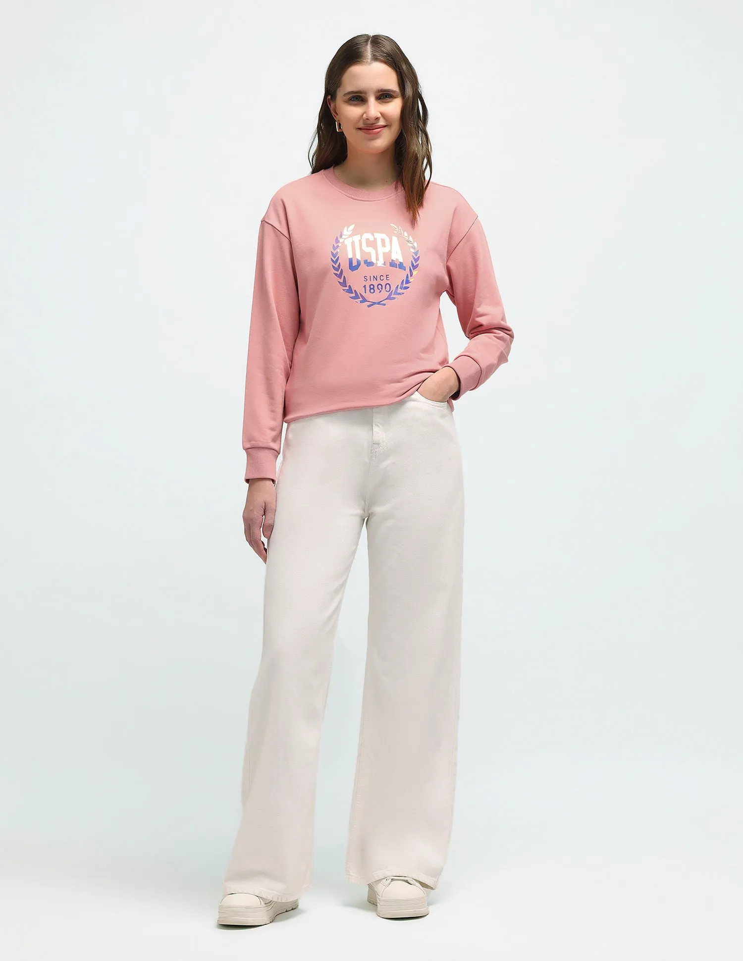 Drop Shoulder Brand Print Sweatshirt