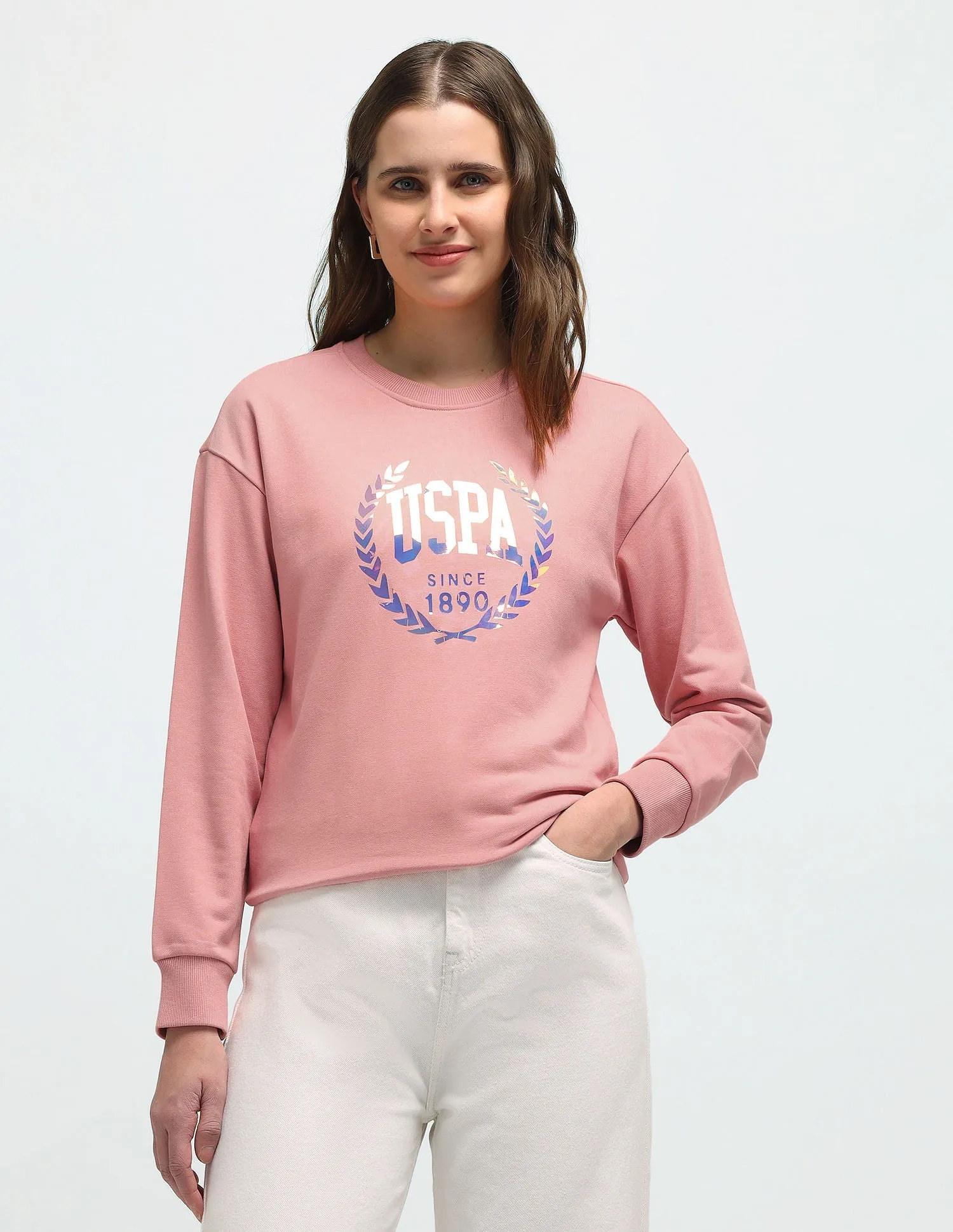 Drop Shoulder Brand Print Sweatshirt