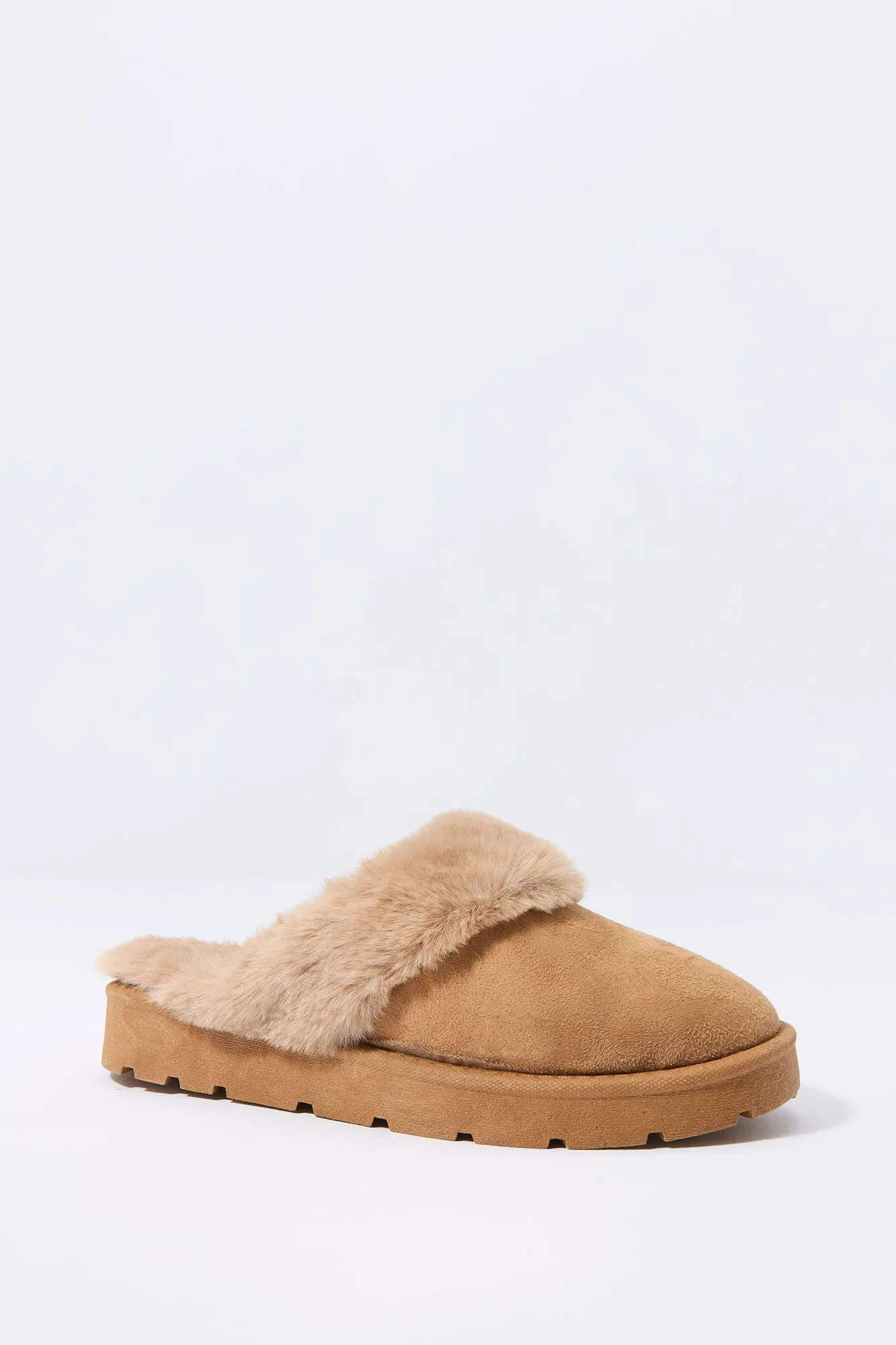 Faux Fur Collared Slipper Bootie