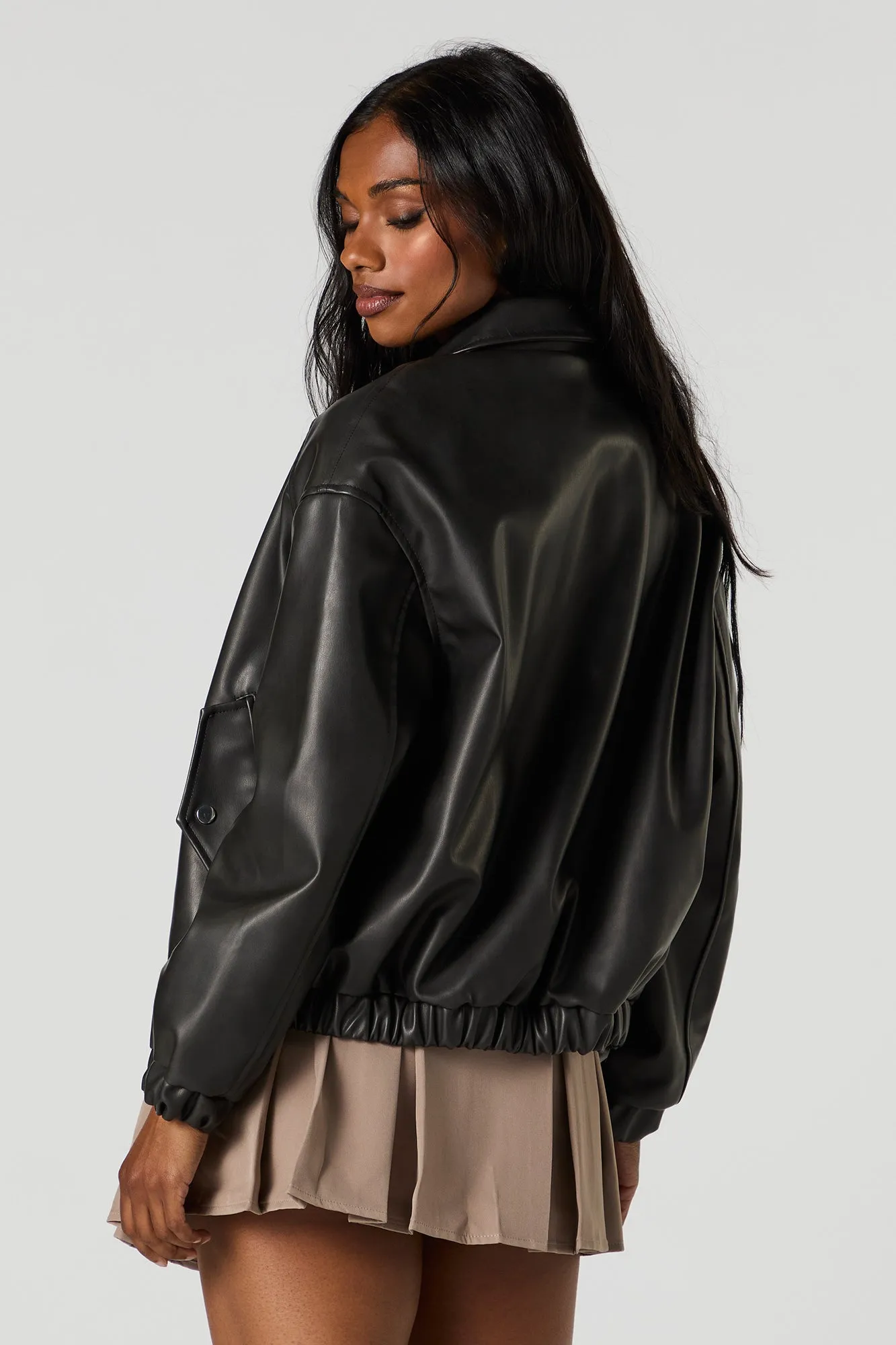 Faux Leather Bomber Jacket