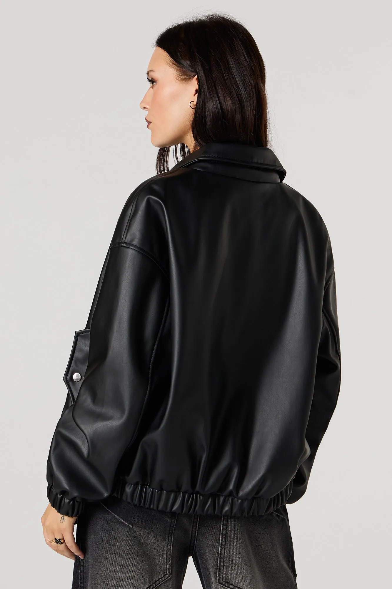 Faux Leather Bomber Jacket