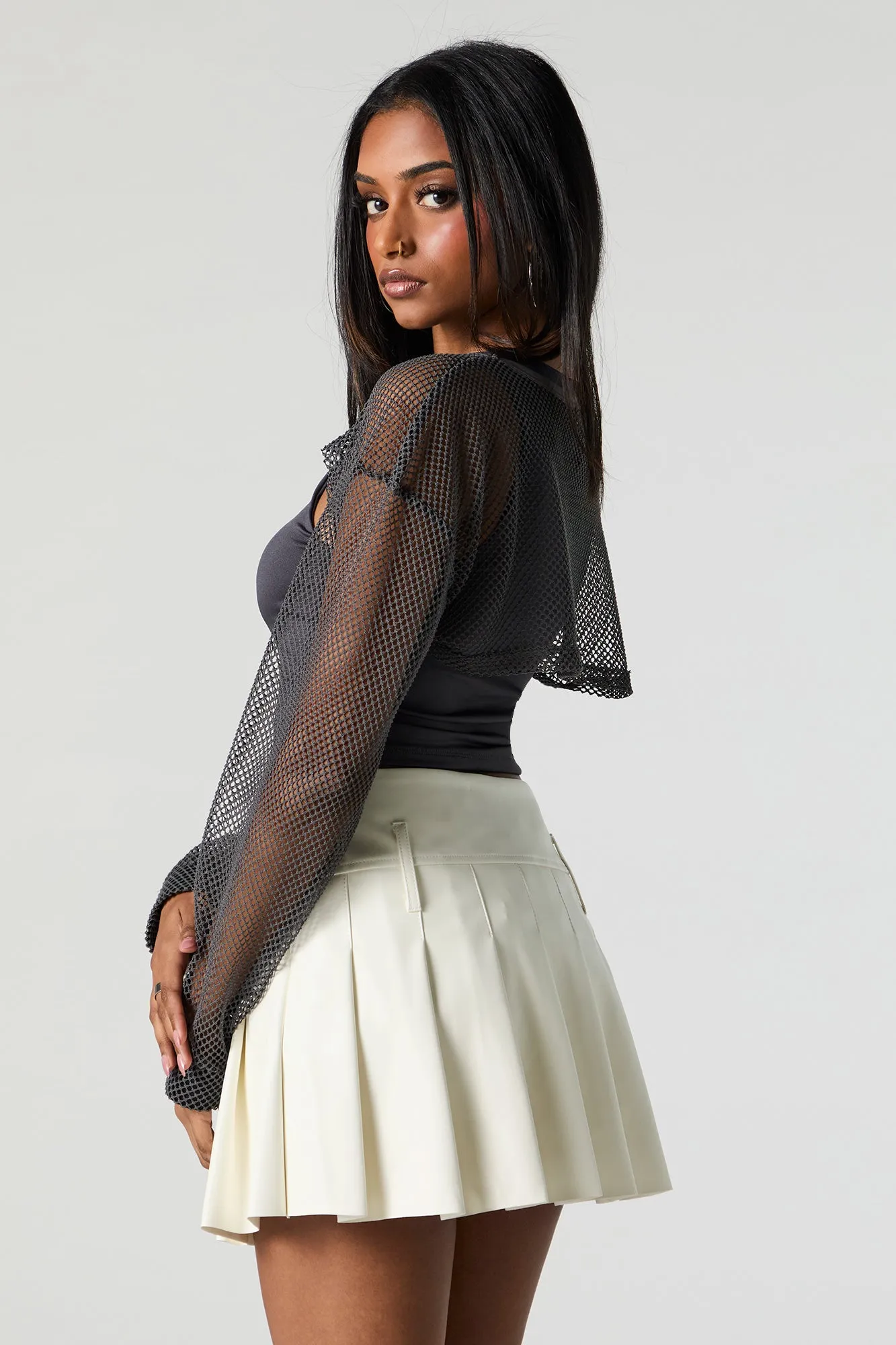 Faux Leather Pleated Skort