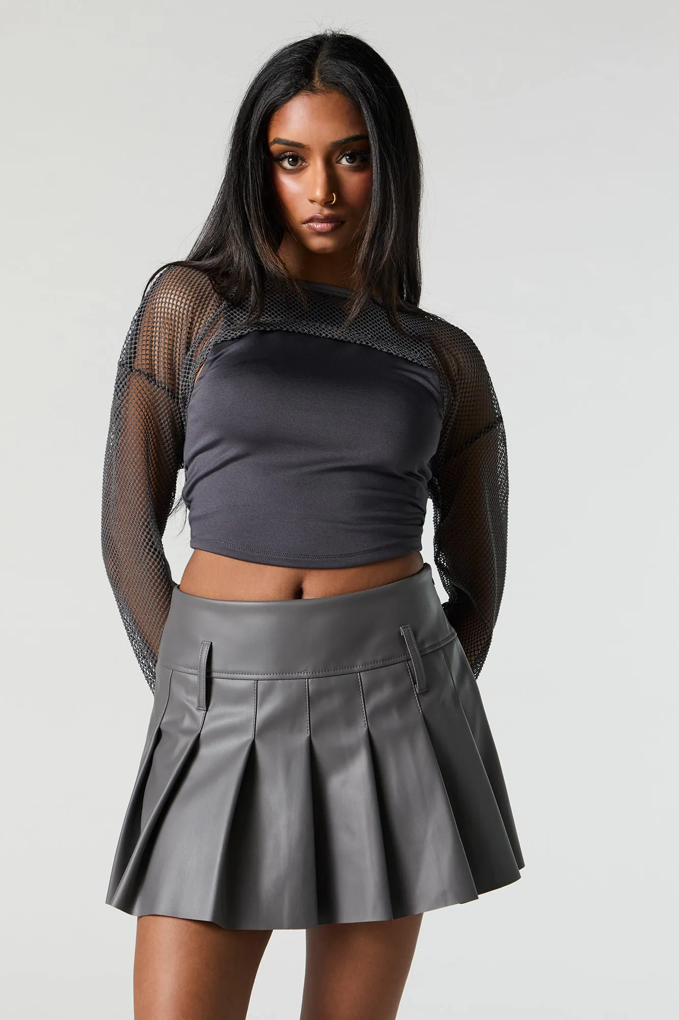 Faux Leather Pleated Skort