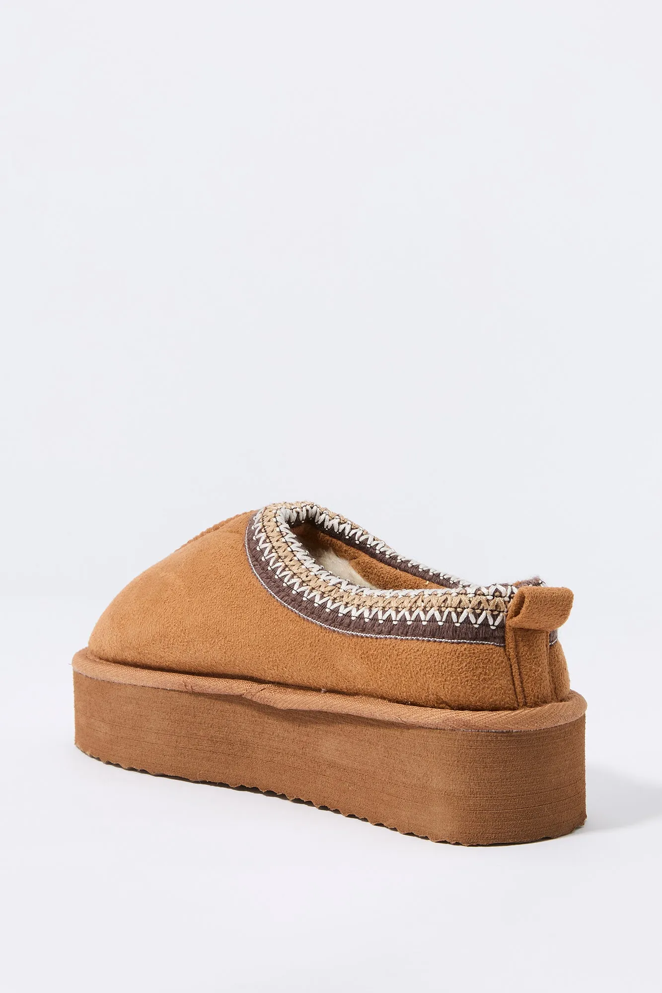 Faux Suede Embroidered Platform Slipper Bootie