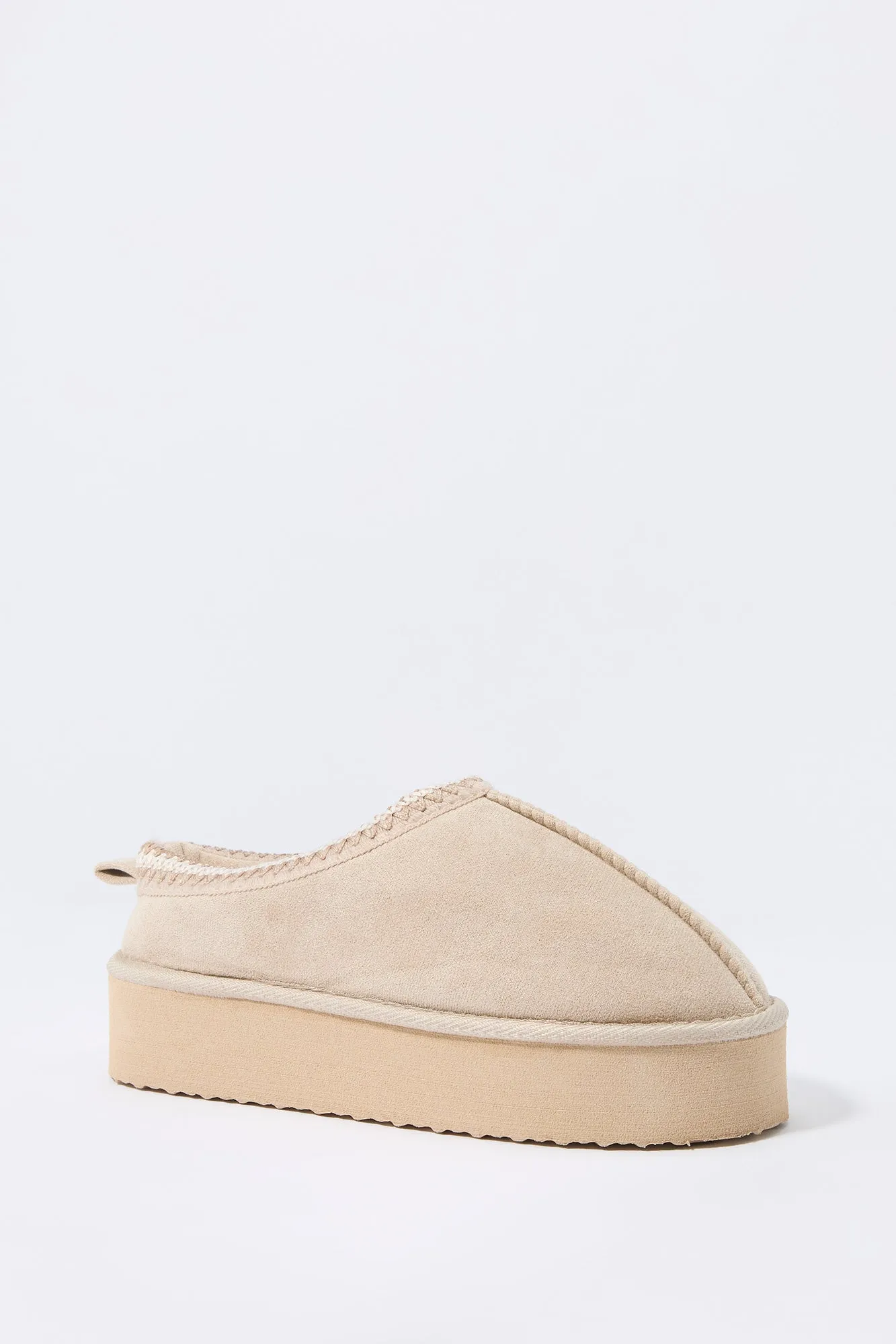 Faux Suede Embroidered Platform Slipper Bootie