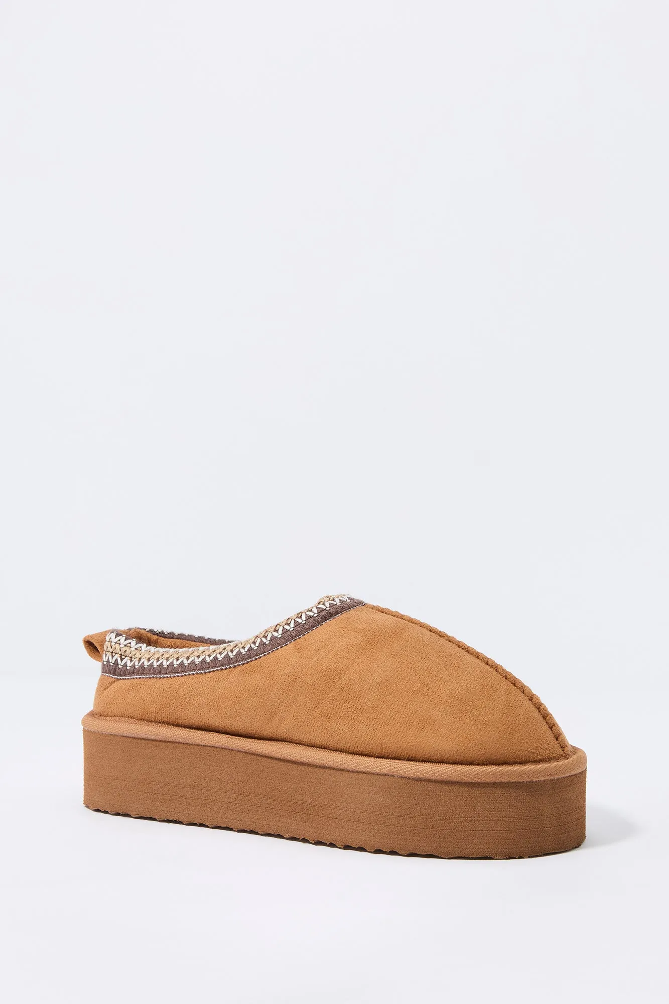 Faux Suede Embroidered Platform Slipper Bootie