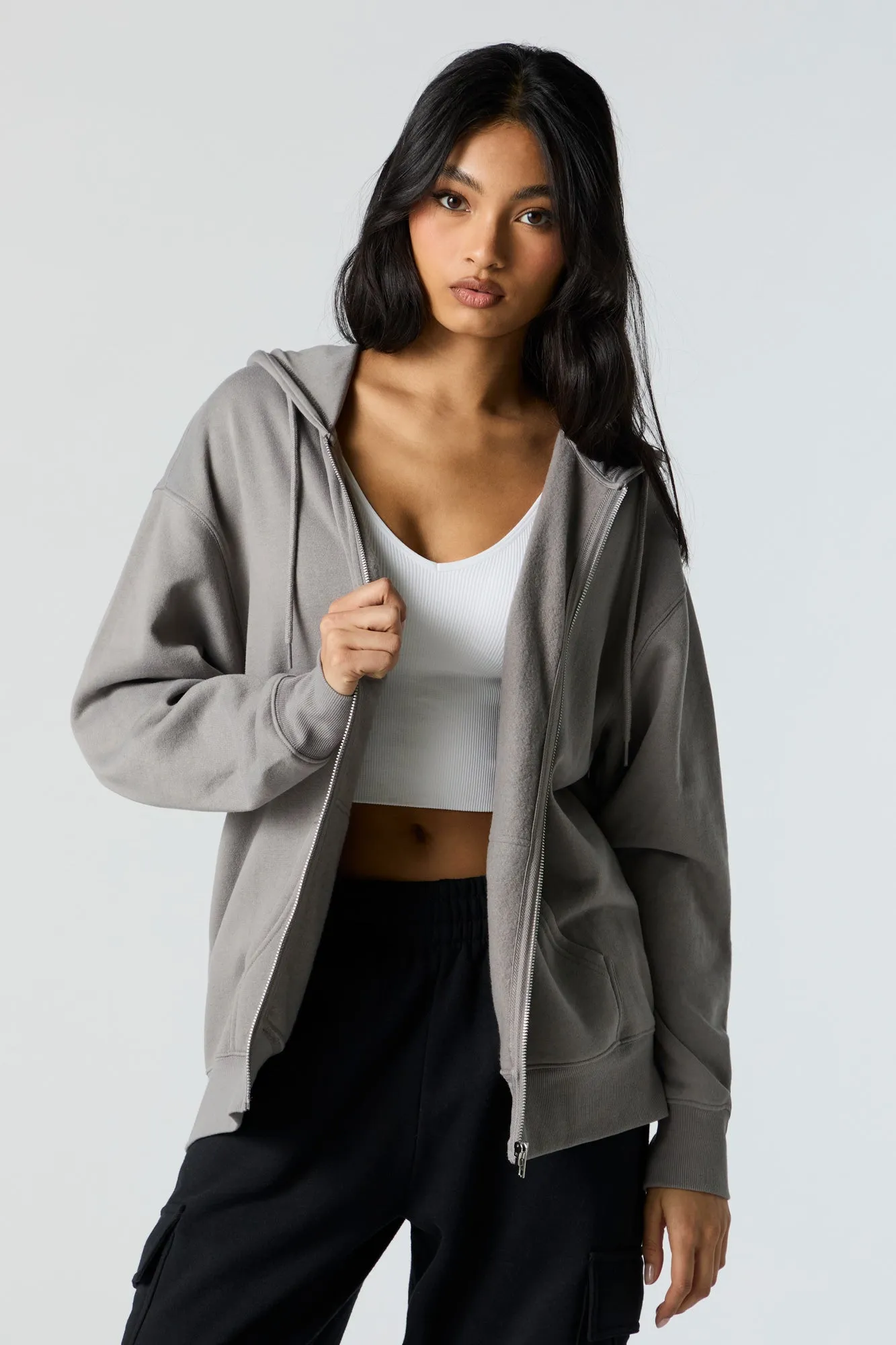 Fleece Oversized Zip-Up Hoodie