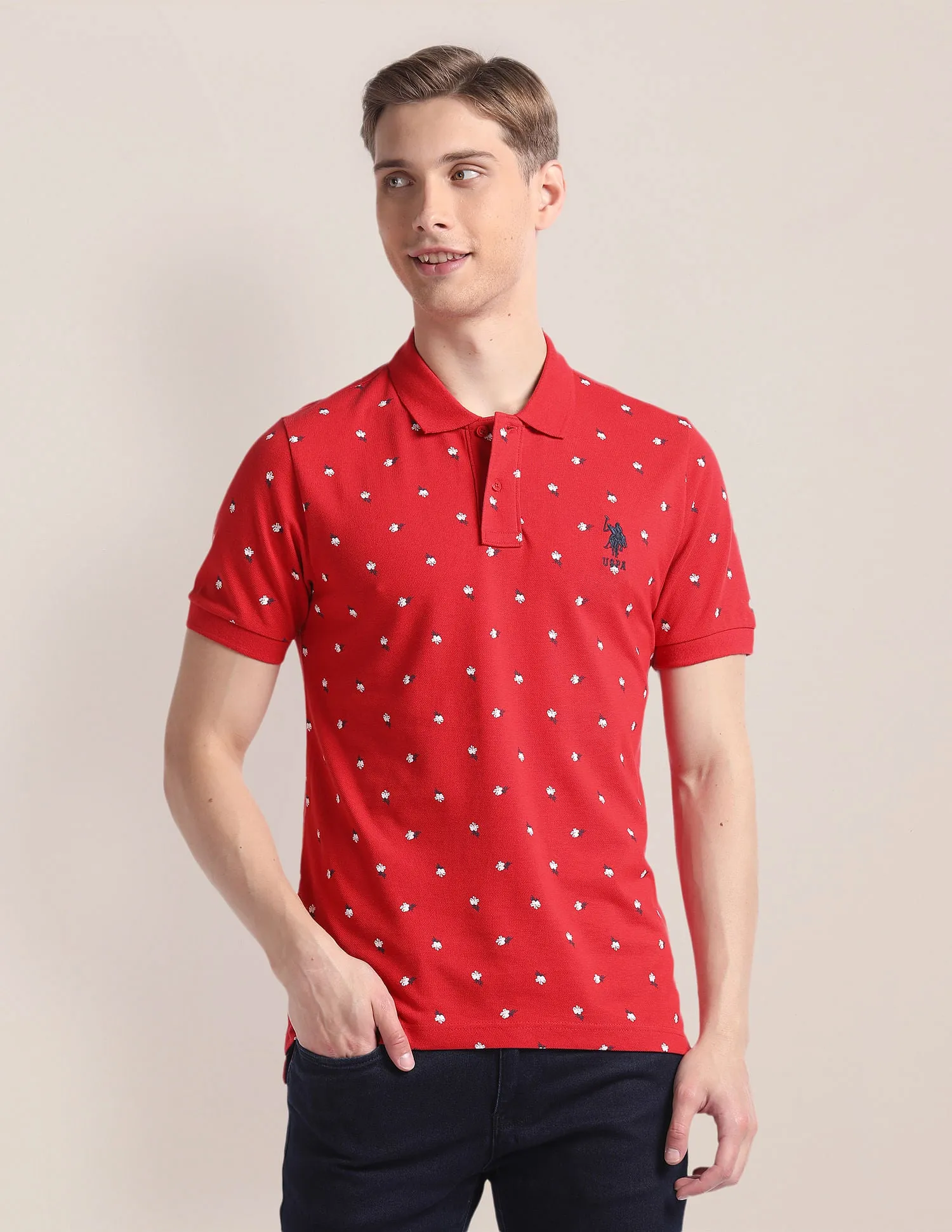 Floral Print Slim Fit Polo Shirt