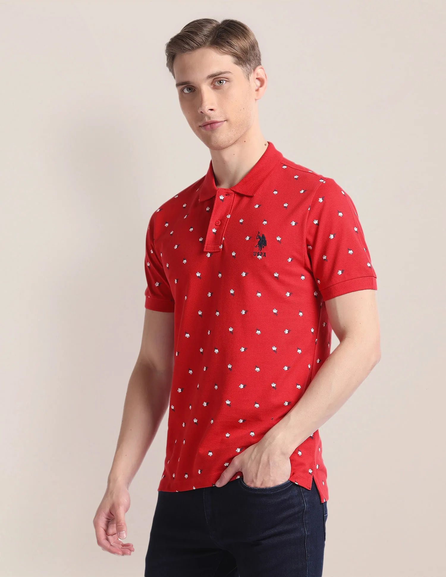 Floral Print Slim Fit Polo Shirt