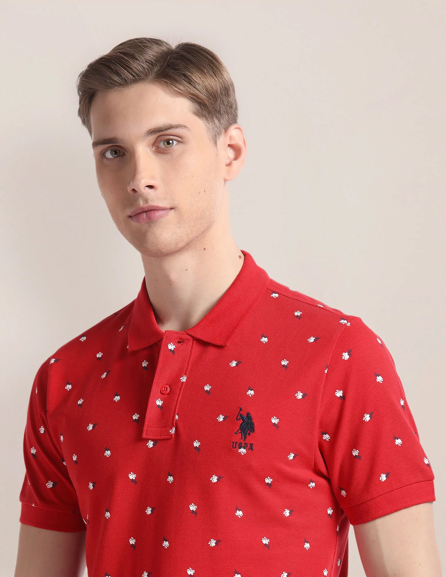 Floral Print Slim Fit Polo Shirt