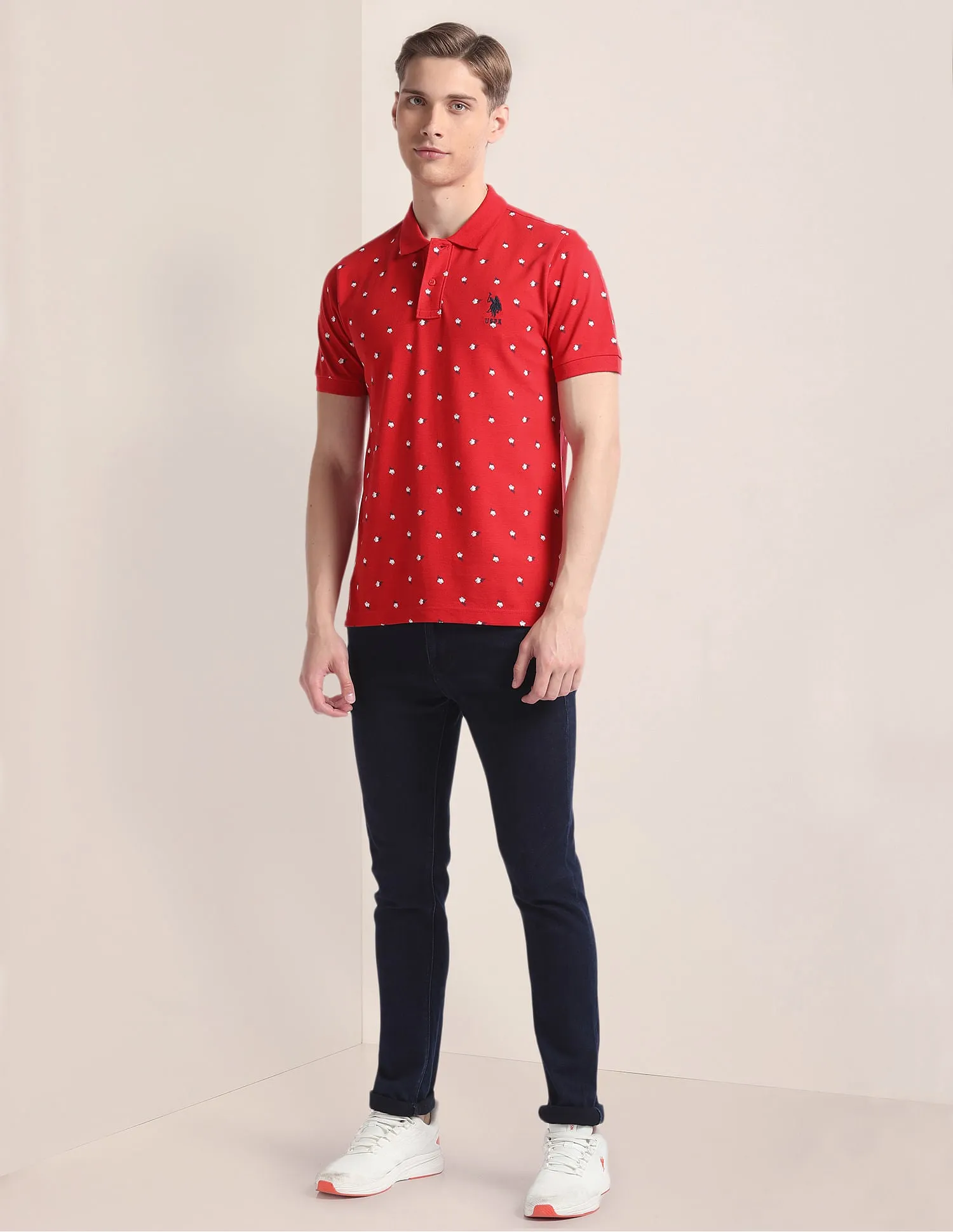 Floral Print Slim Fit Polo Shirt