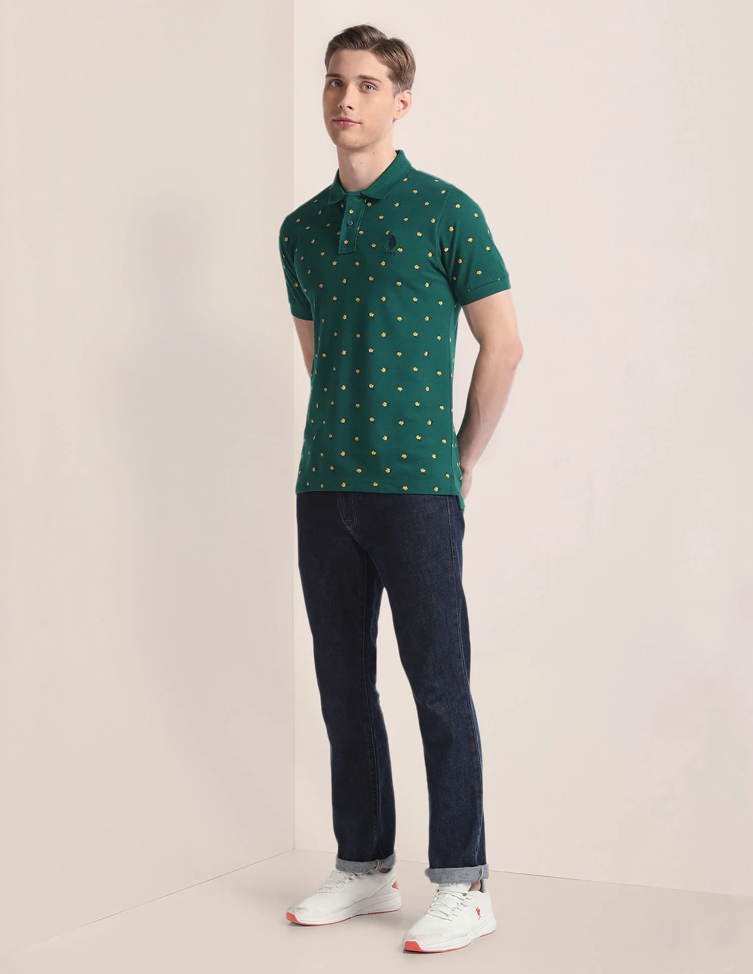 Floral Print Slim Polo Shirt