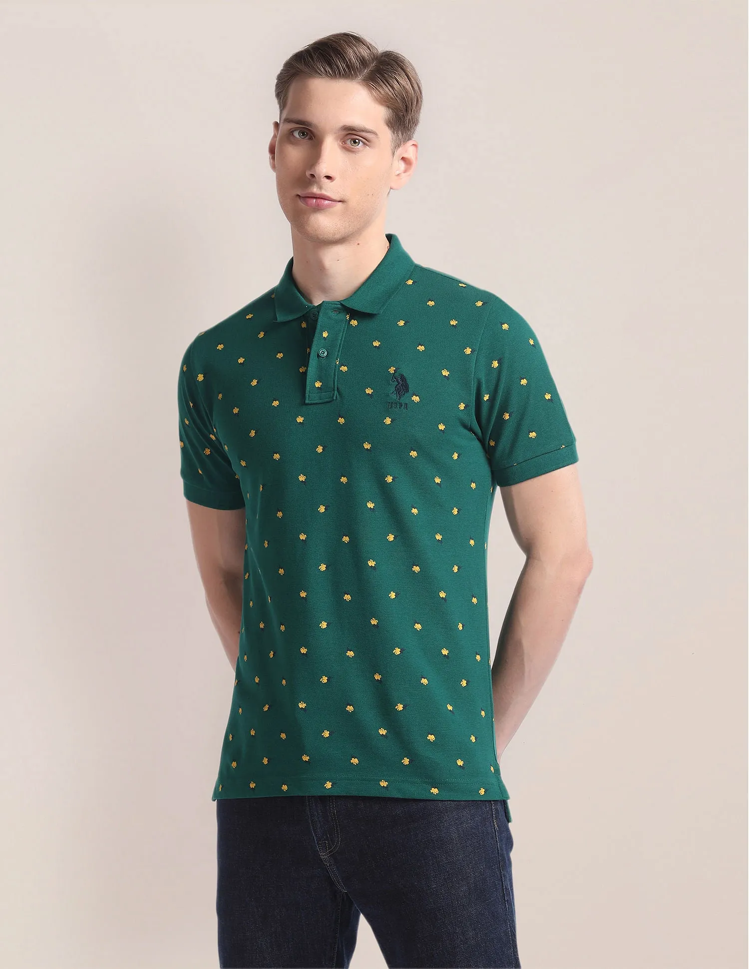 Floral Print Slim Polo Shirt