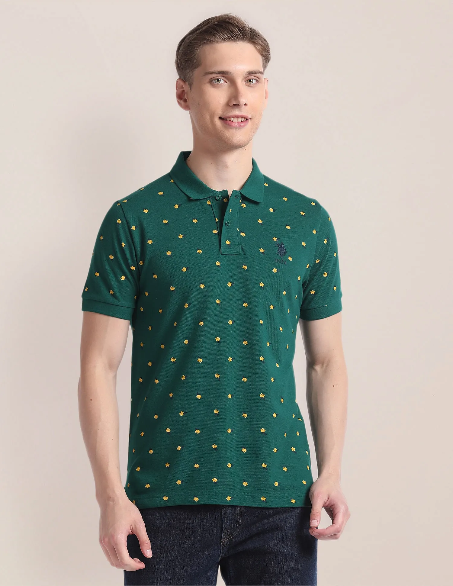 Floral Print Slim Polo Shirt