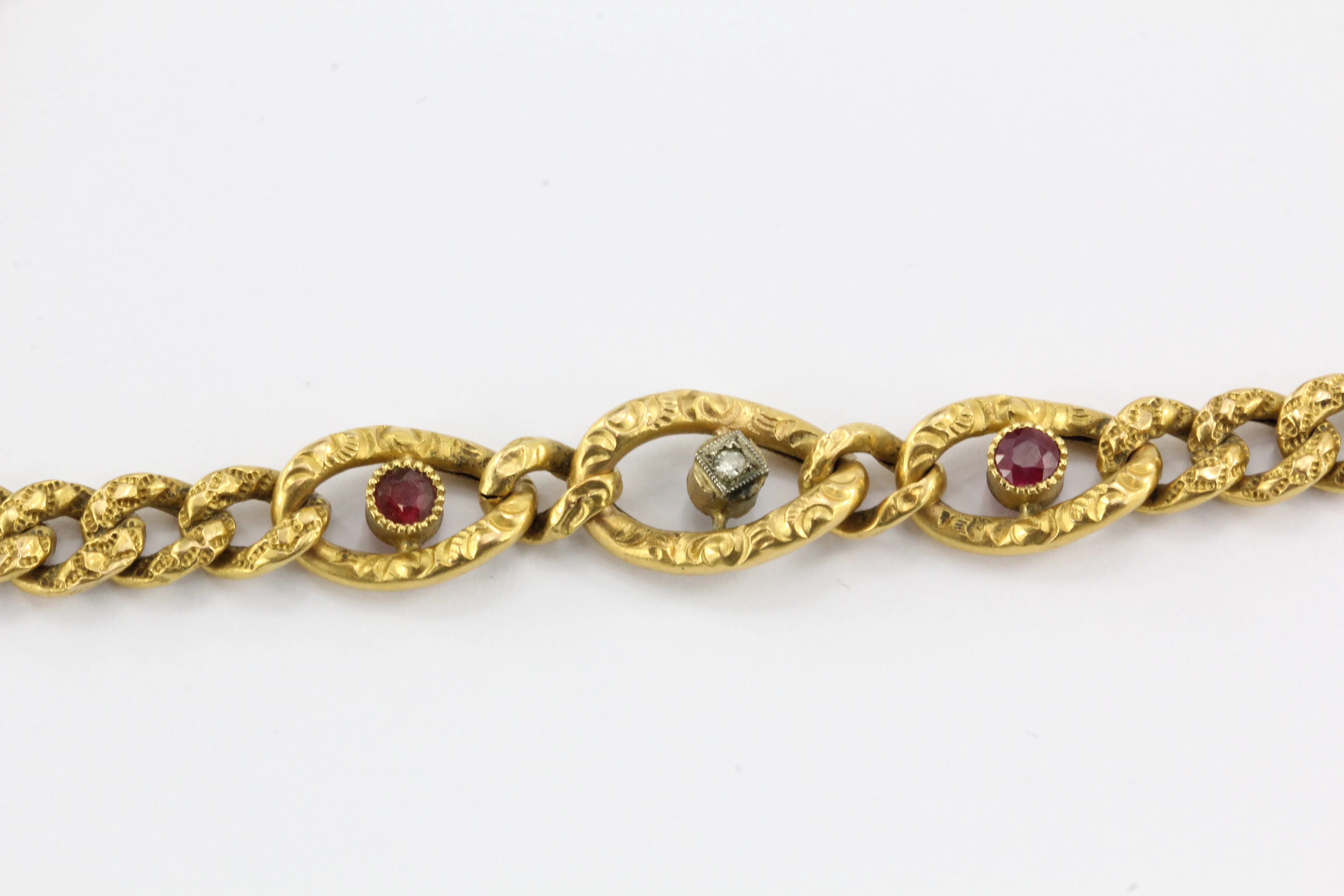 French 22K Gold Belle Epoque Topaz Repousse Link Bracelet Paris c.1880