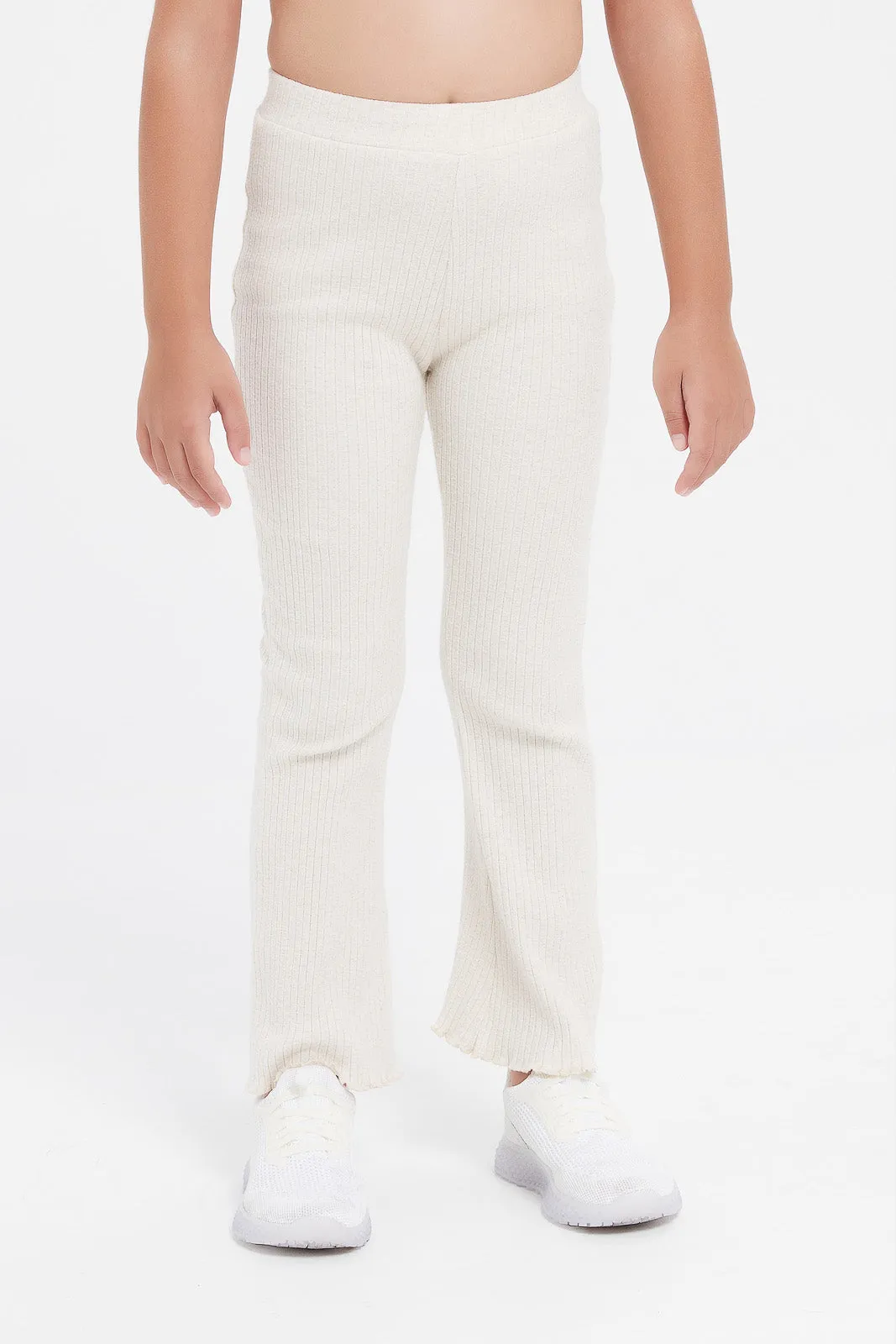 Girls Beige Ribbed Legging