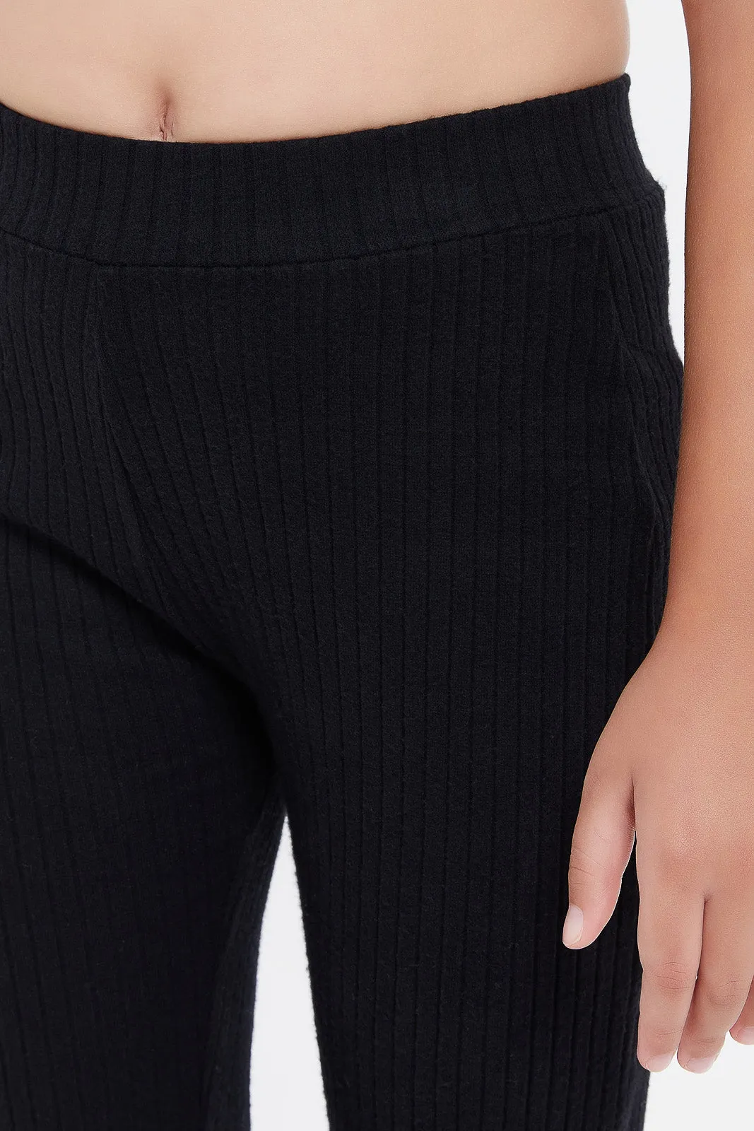 Girls Black Ribbed Legging