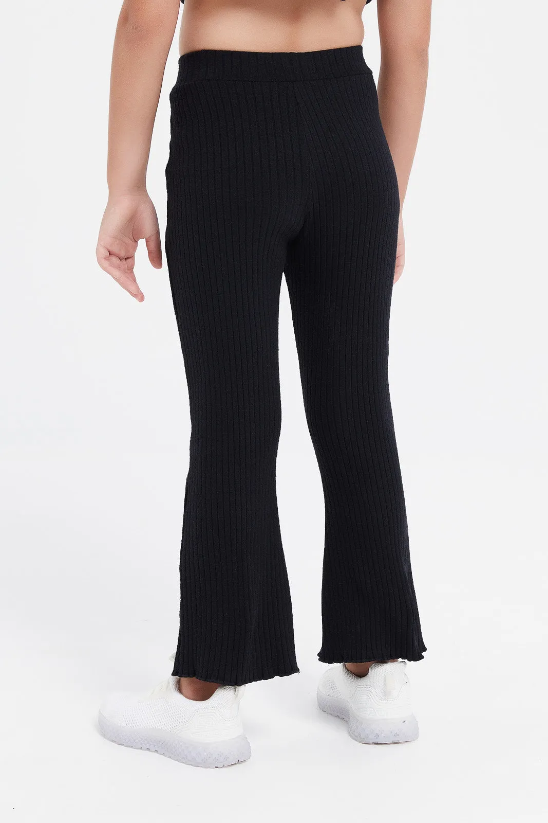 Girls Black Ribbed Legging