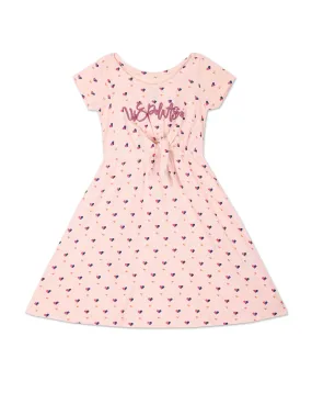 Girls Light Pink Printed Cotton Dress