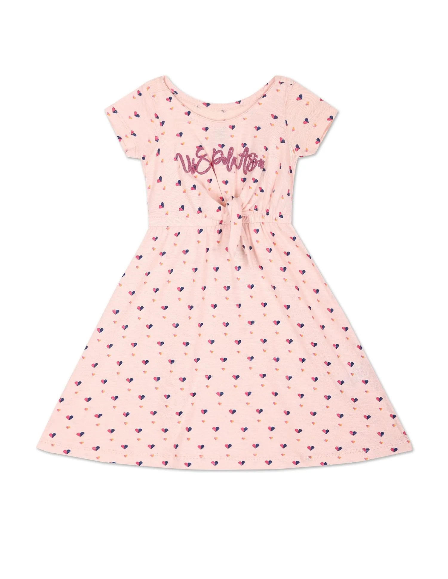 Girls Light Pink Printed Cotton Dress