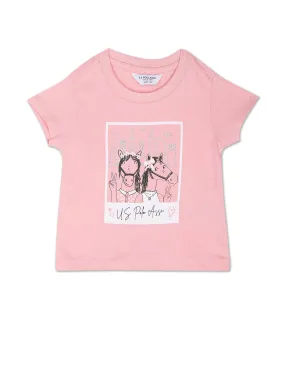 Girls Polaroid Print Crew Neck T-Shirt