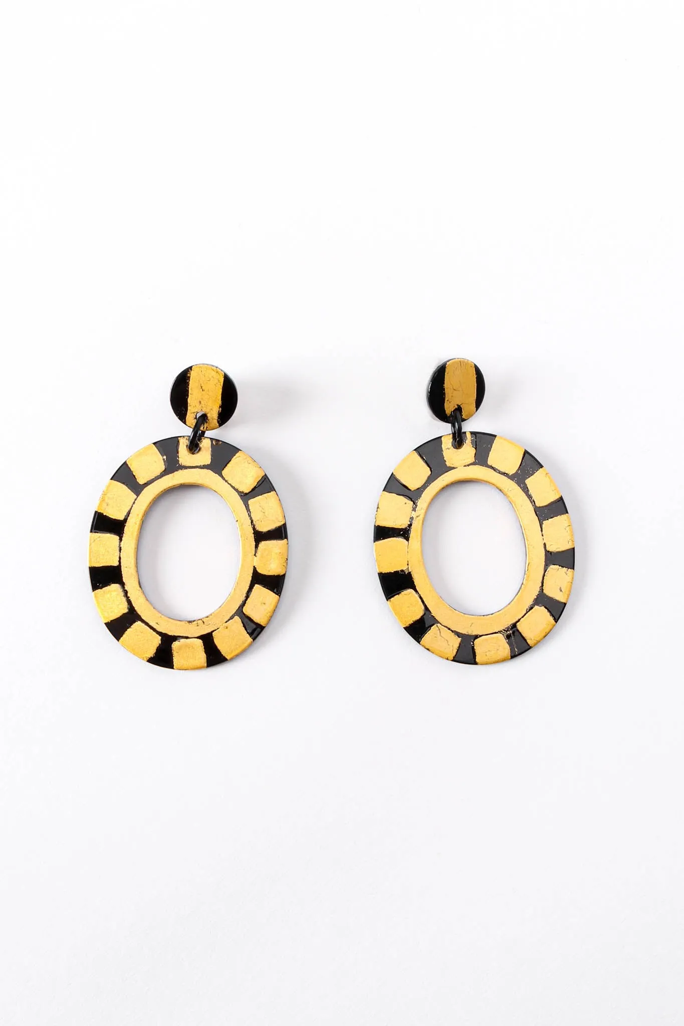 Gold Checked Hoop Drop Earrings