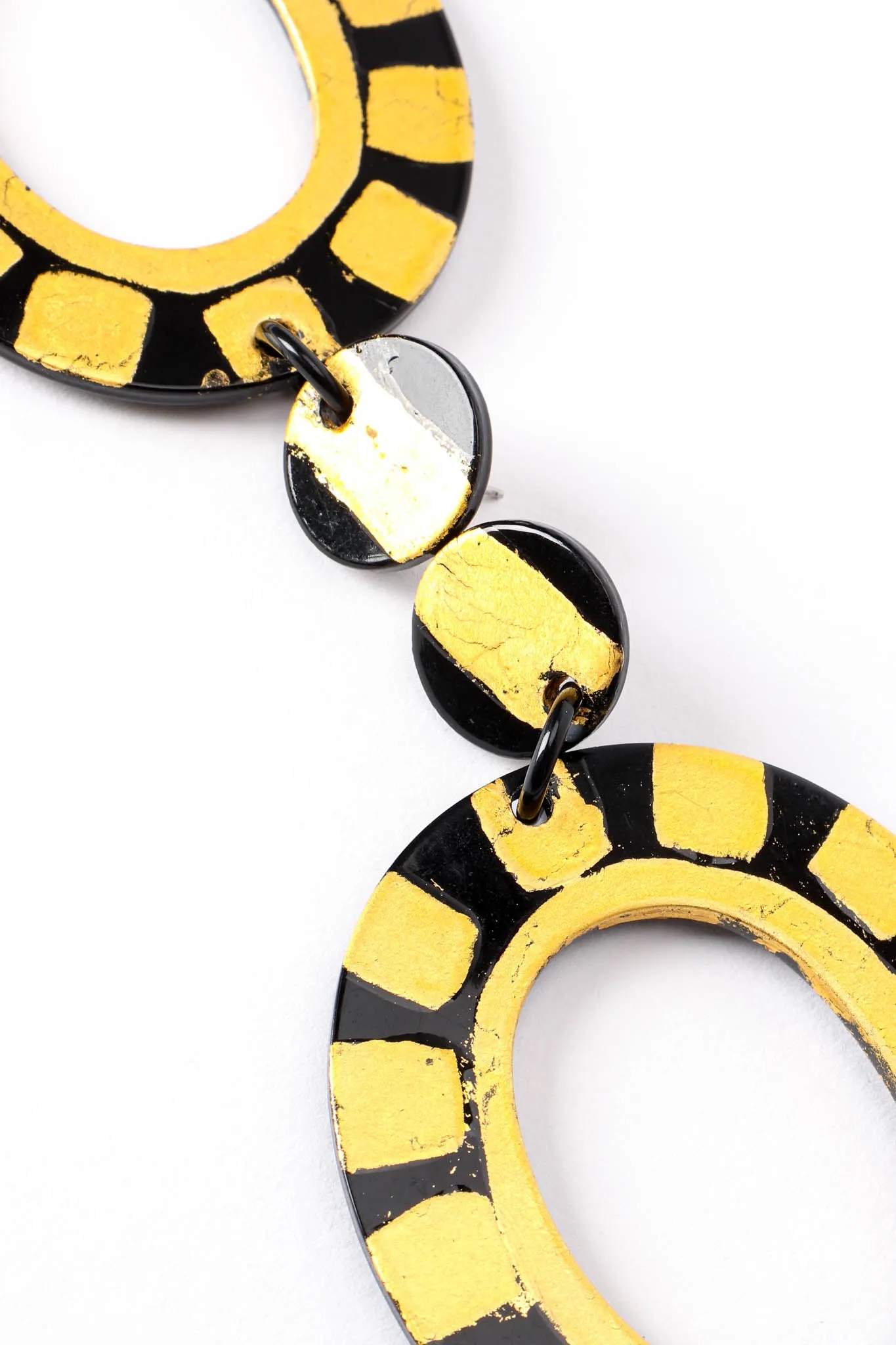 Gold Checked Hoop Drop Earrings