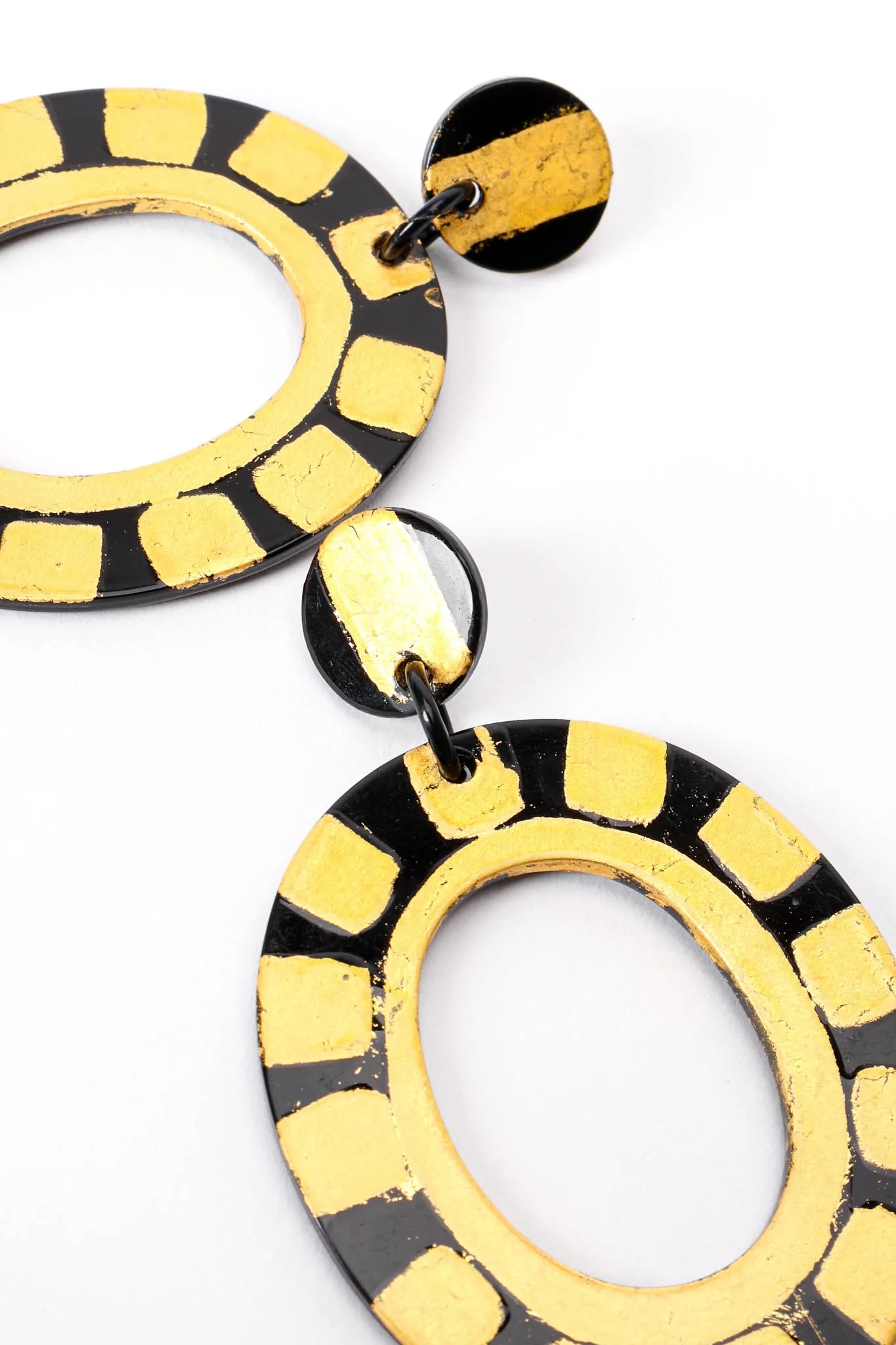 Gold Checked Hoop Drop Earrings