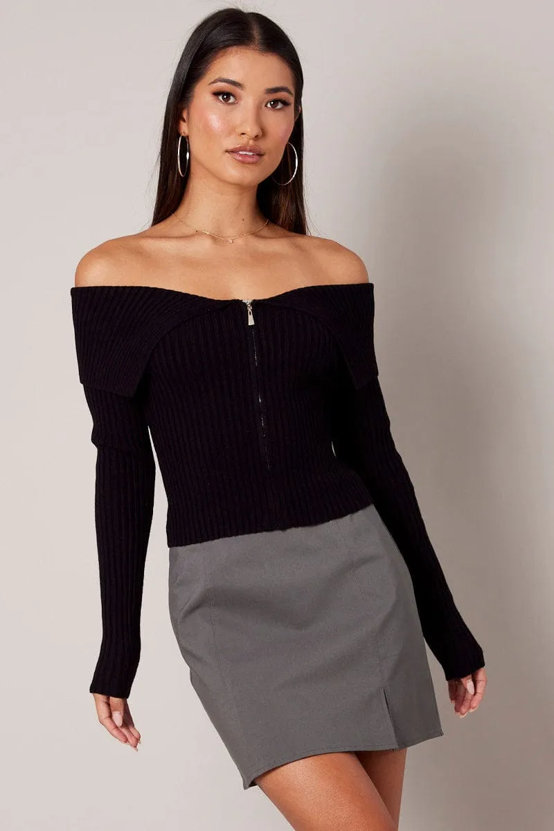 Grey Mini Skirt High Rise