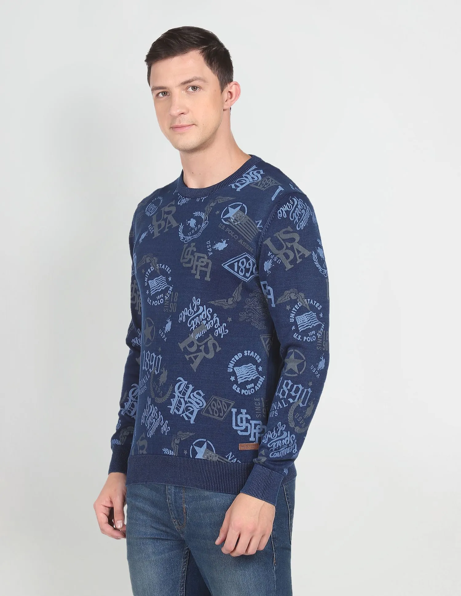 Heathered Brand Print Cotton Sweater