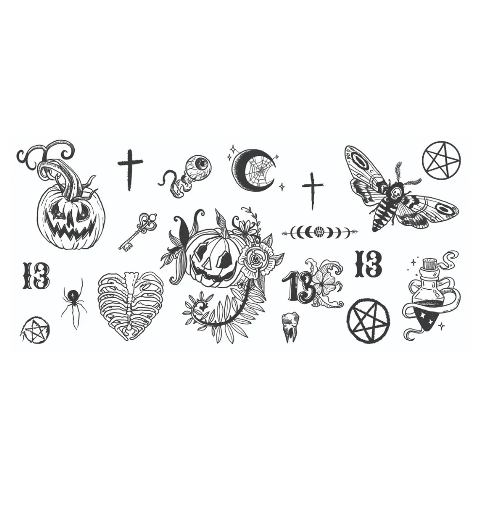 Hocus Pocus Creepy Halloween Black Large Temporary Tattoo Pack