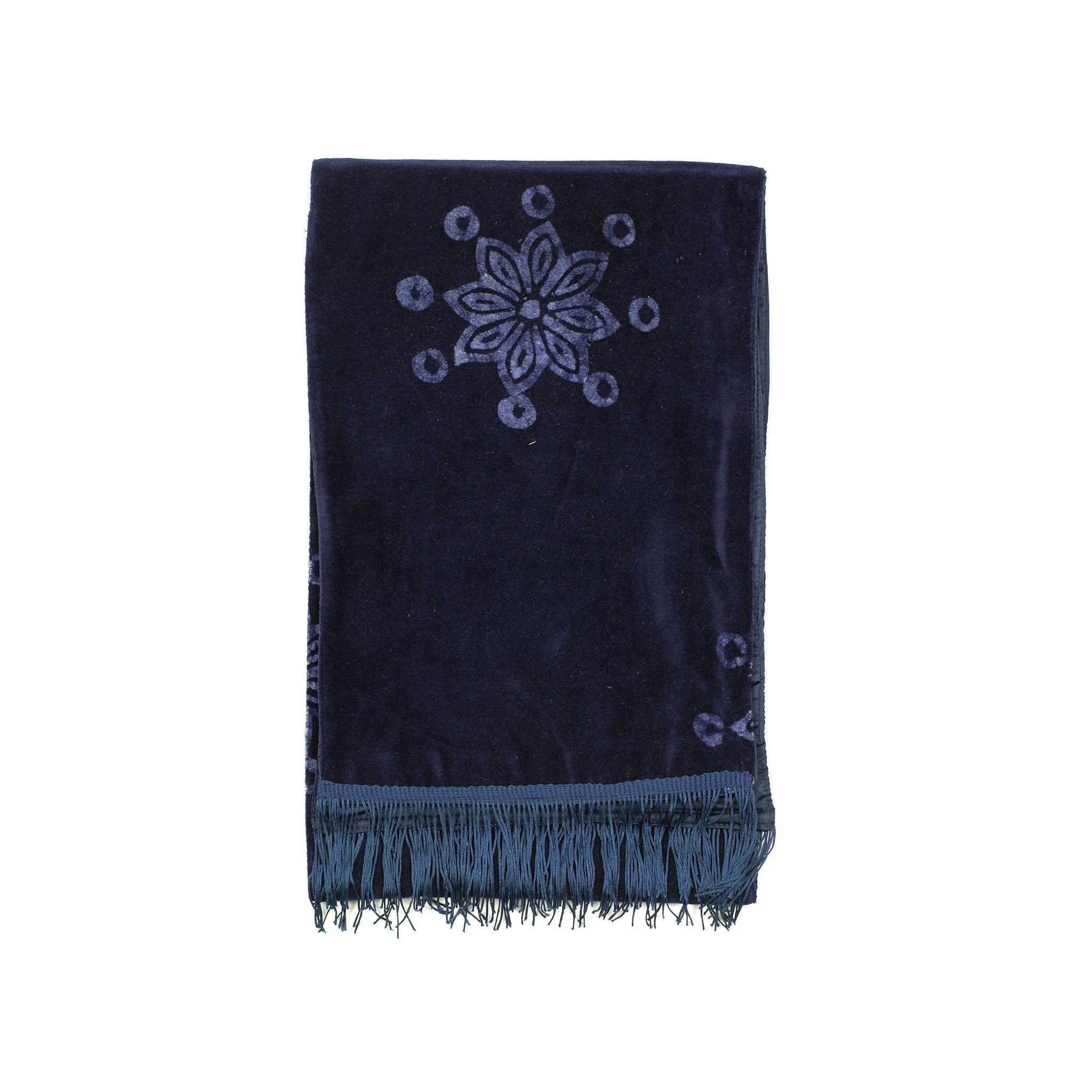 Ife scarf in solar system print indigo cotton velvet and silk