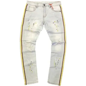 KILOGRAM LIGHT BLUE PAINT SPLATTER SIDE STRIPE DENIM JEANS (KG10046S-YGP)