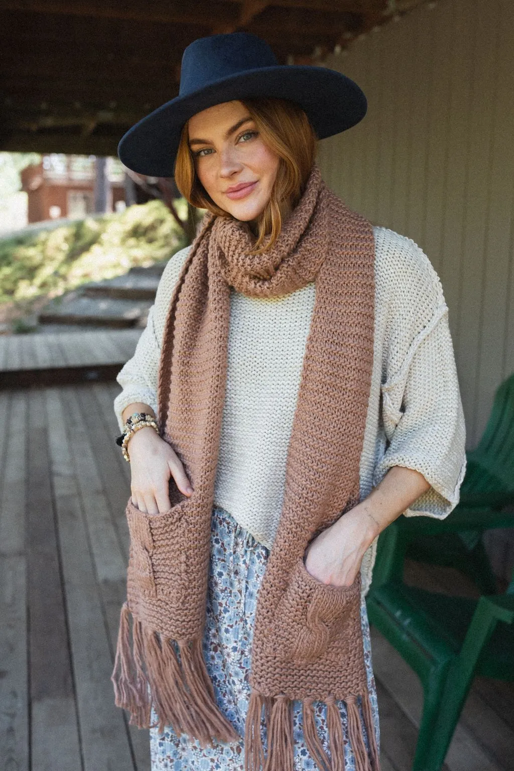 Kolby Knitted Pocket Scarf - Camel