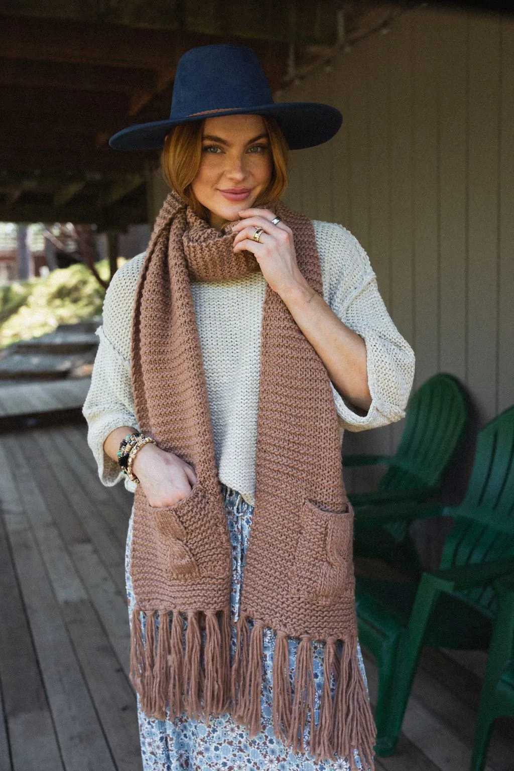 Kolby Knitted Pocket Scarf - Camel