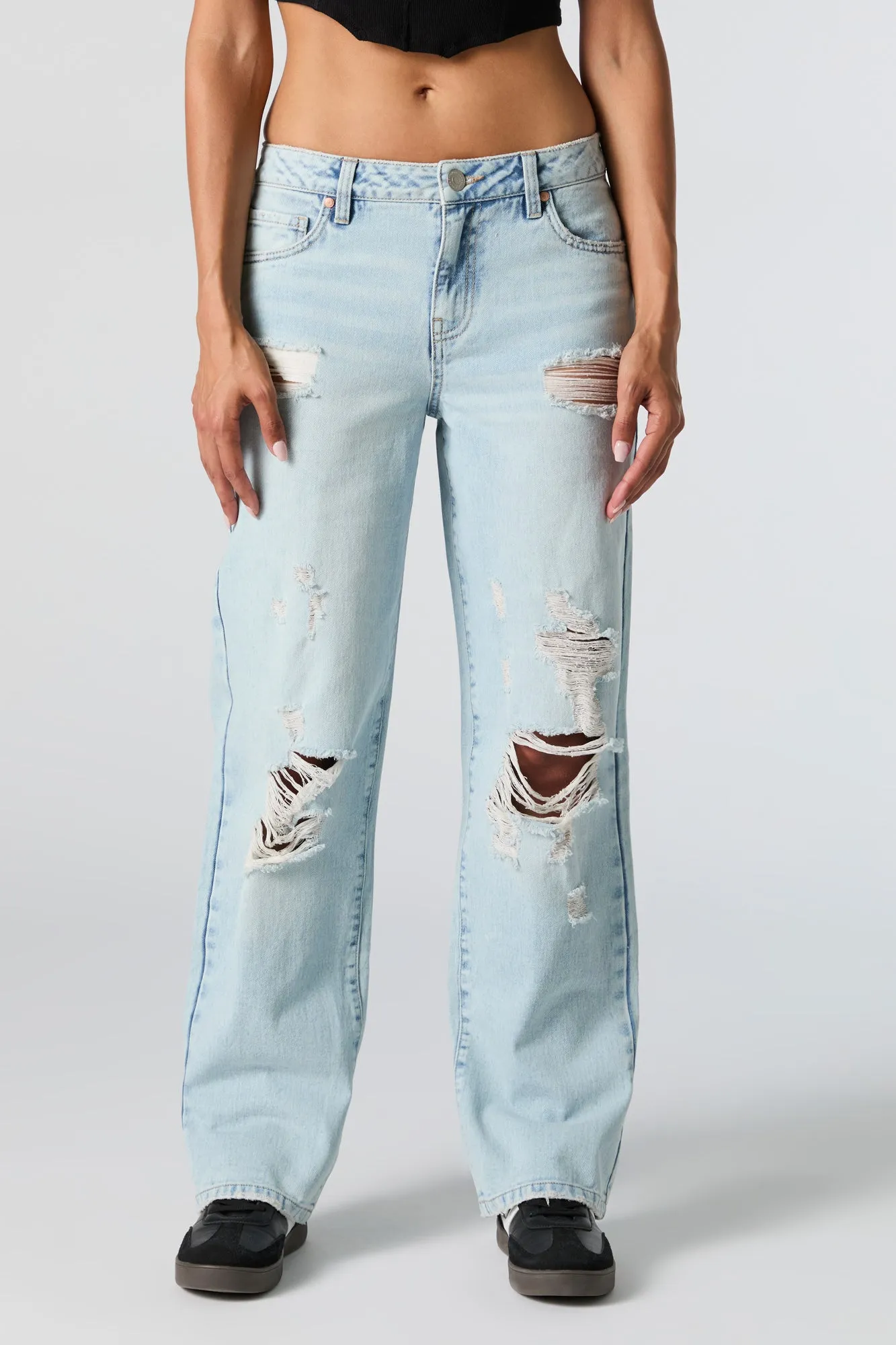 Light Wash Distressed Slouchy Straight Leg Jean