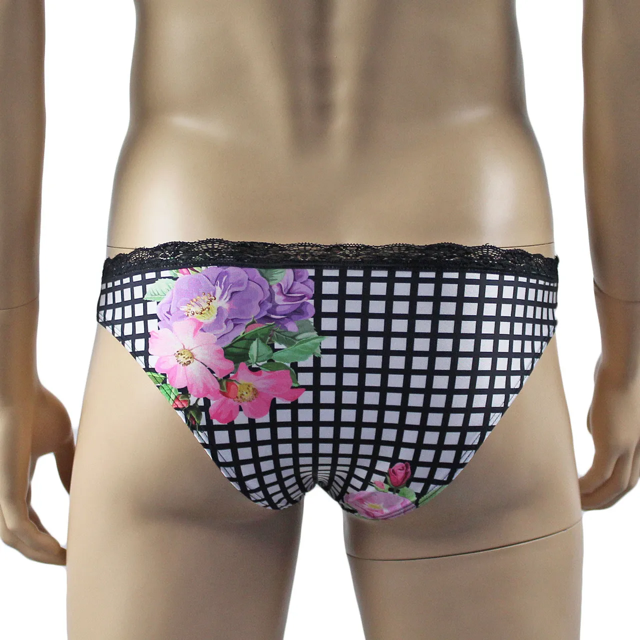 Mens Diana Bra Top & Brief in a Pretty Flower Checkered Print Spandex