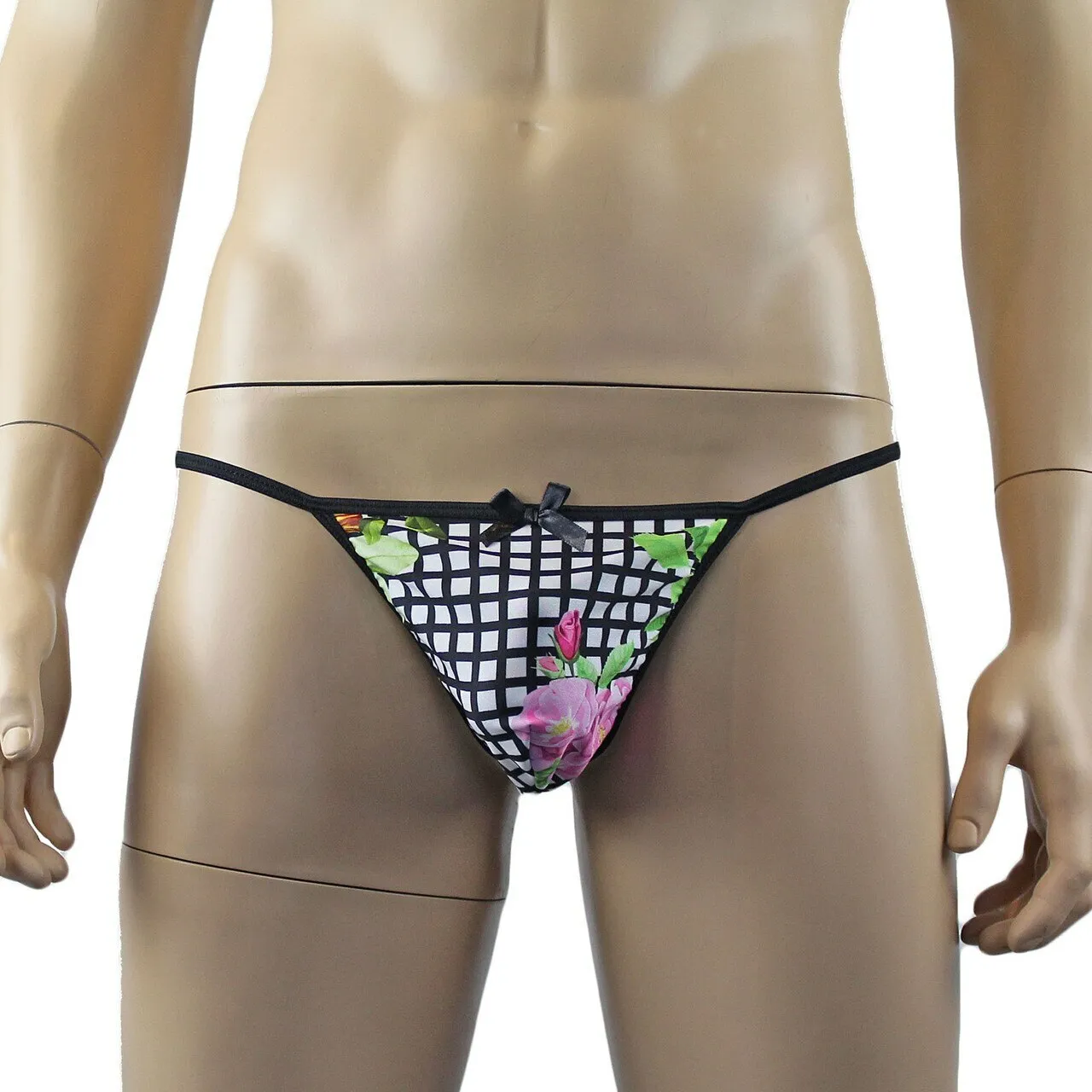 Mens Diana Bra Top , Garterbelt & G string in a Pretty Flower Checkered Print Spandex