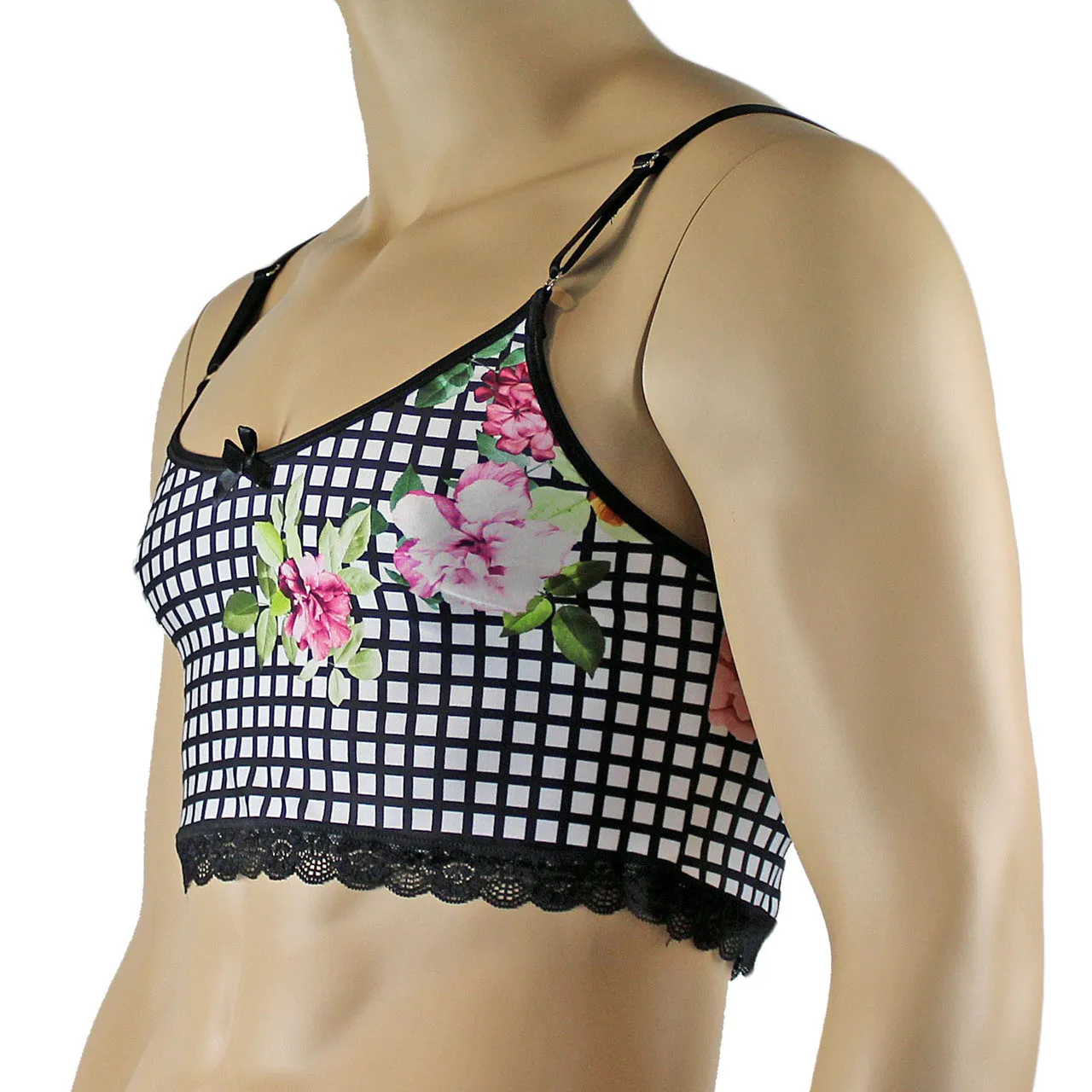 Mens Diana Camisole Top in a Pretty Flower Checkered Print Spandex